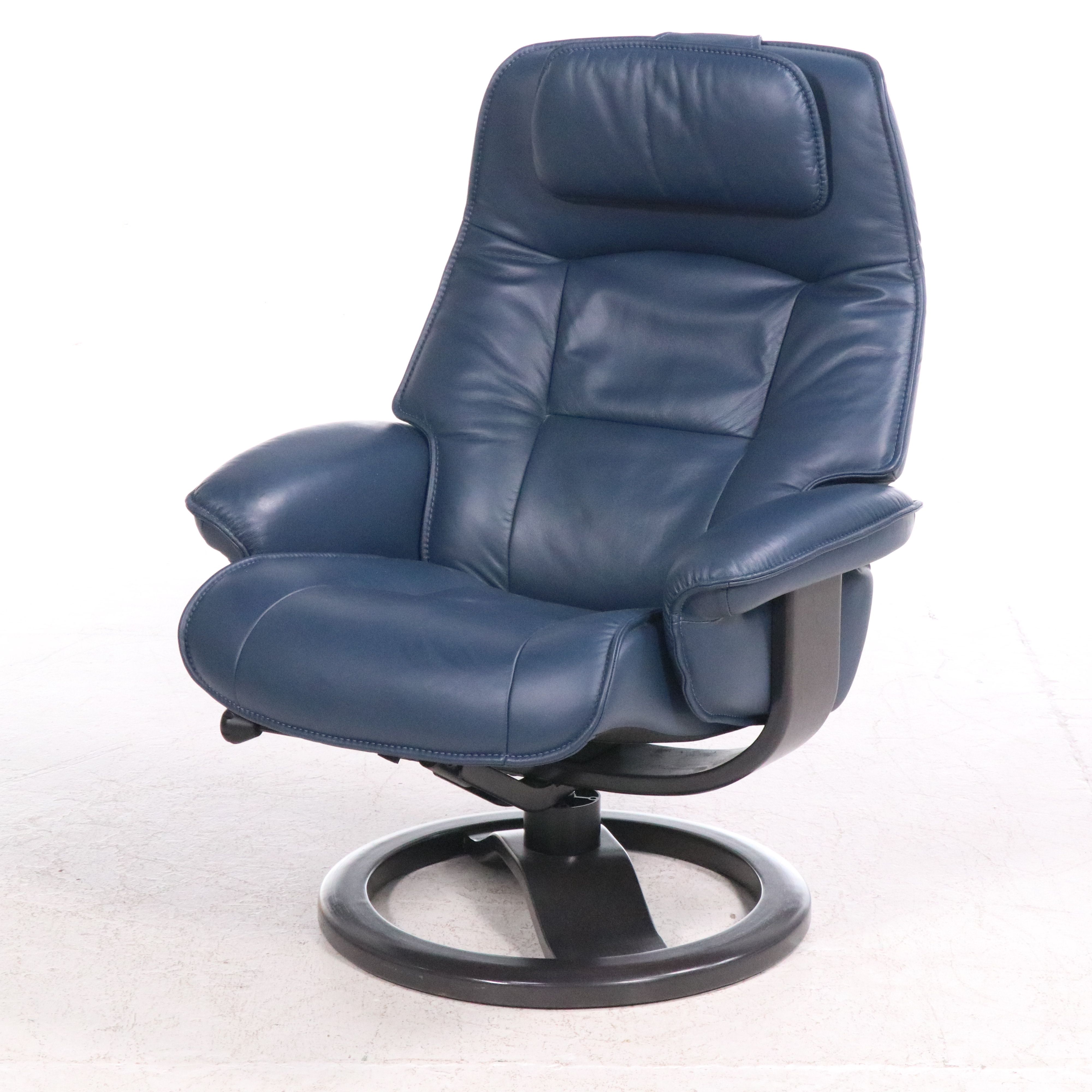 Fjords Scandinavian Modern Style Leather Recliner with Ottoman