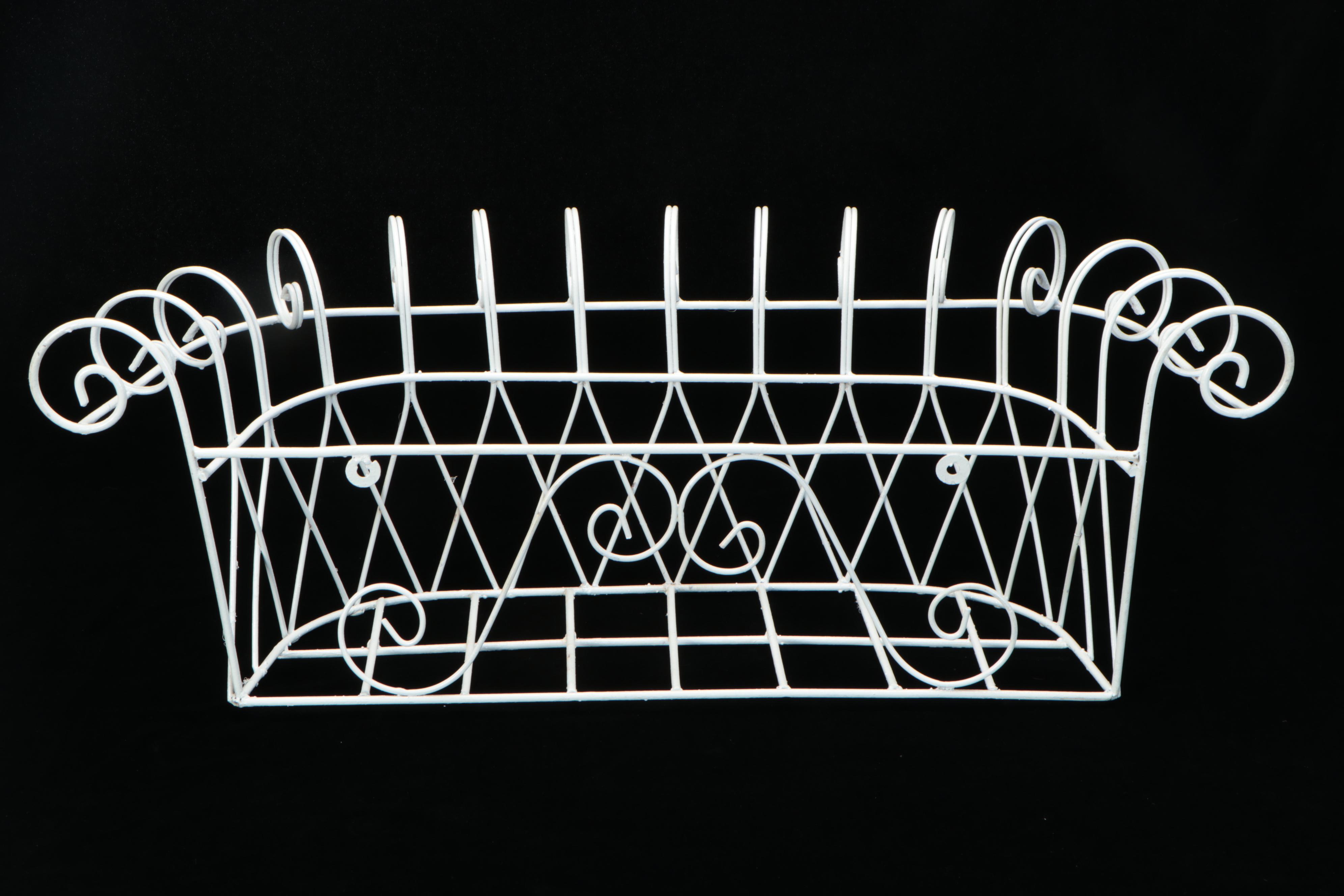 French Wire Style White-Painted Metal Window Box Planter