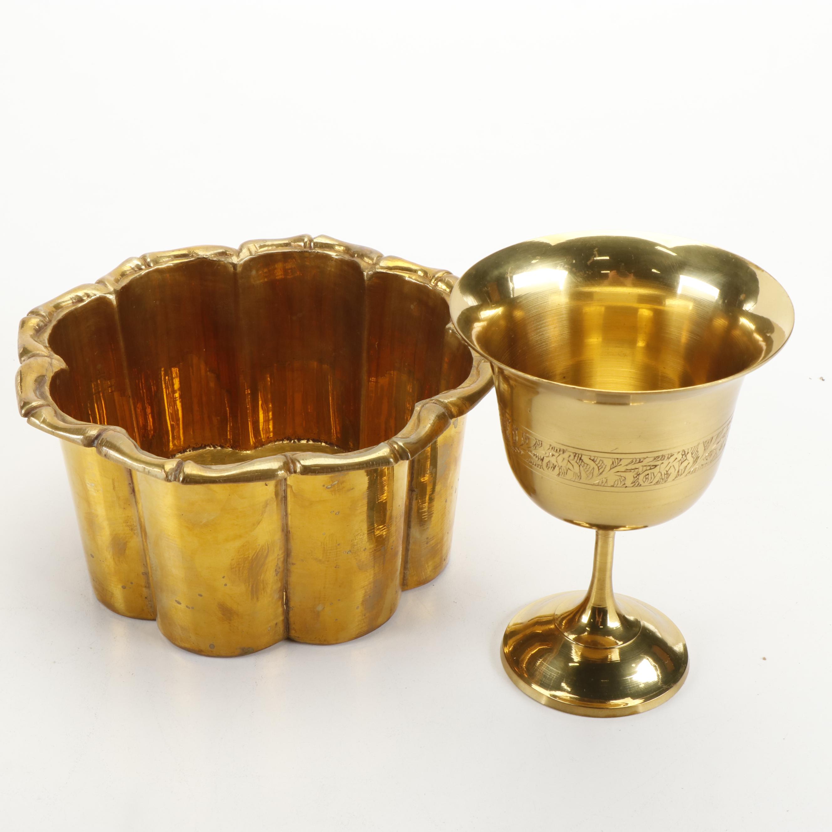 Mottahedeh with Other Brass Cachepots and Décor, Mid to Late 20th Century