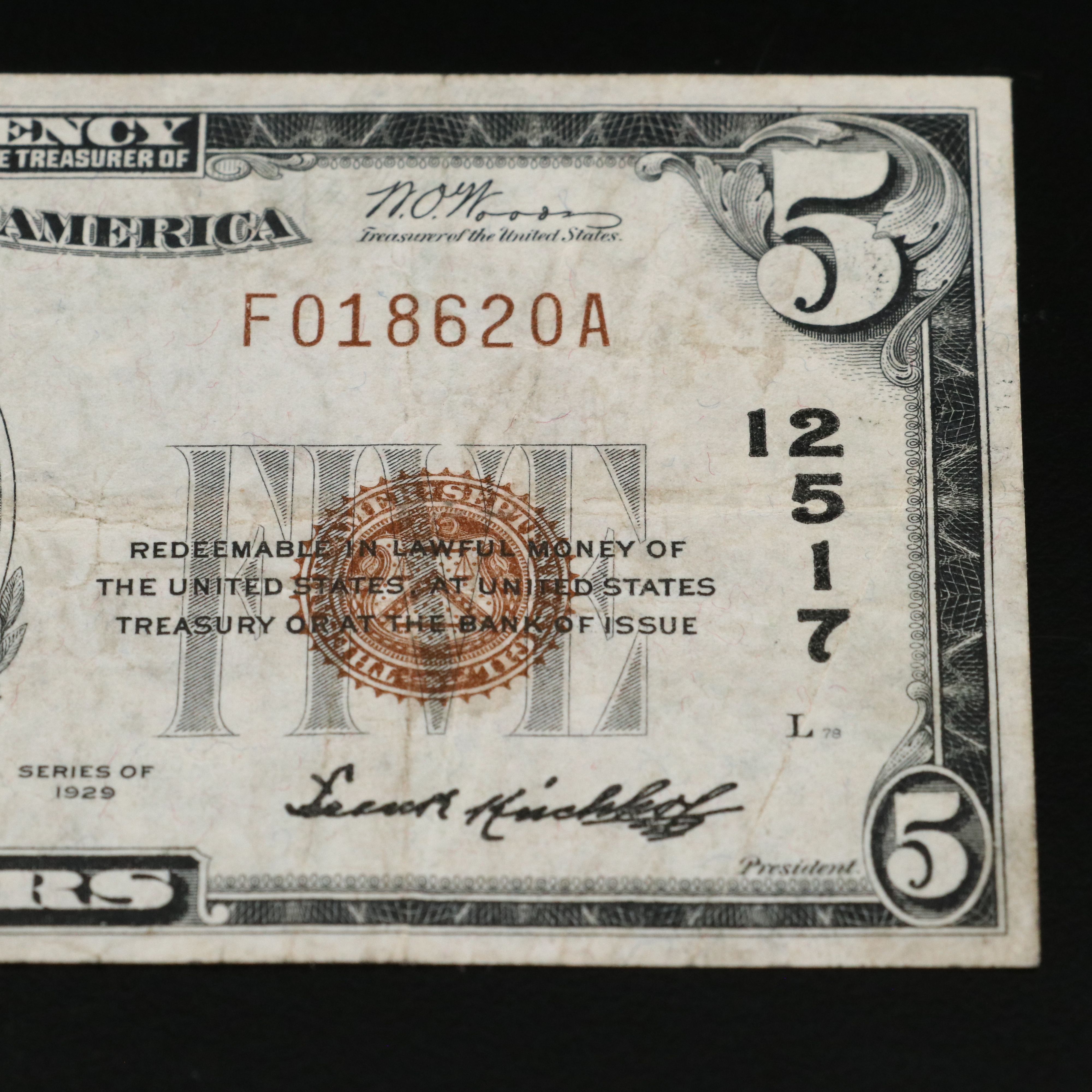 1929 Five Dollar National Bank Note from the American National Bank of Denver