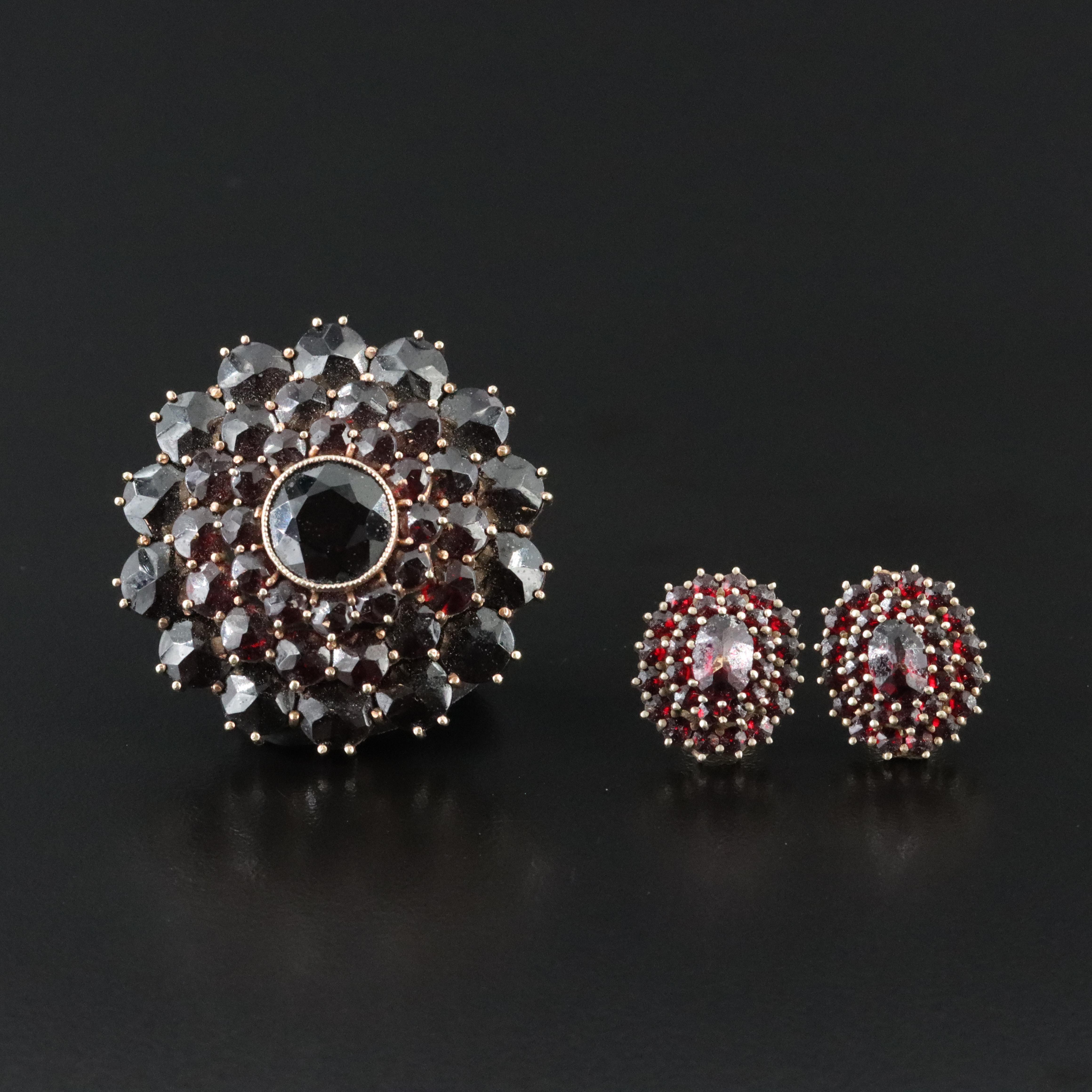 Vintage 800 Silver Garnet Brooch and Earrings