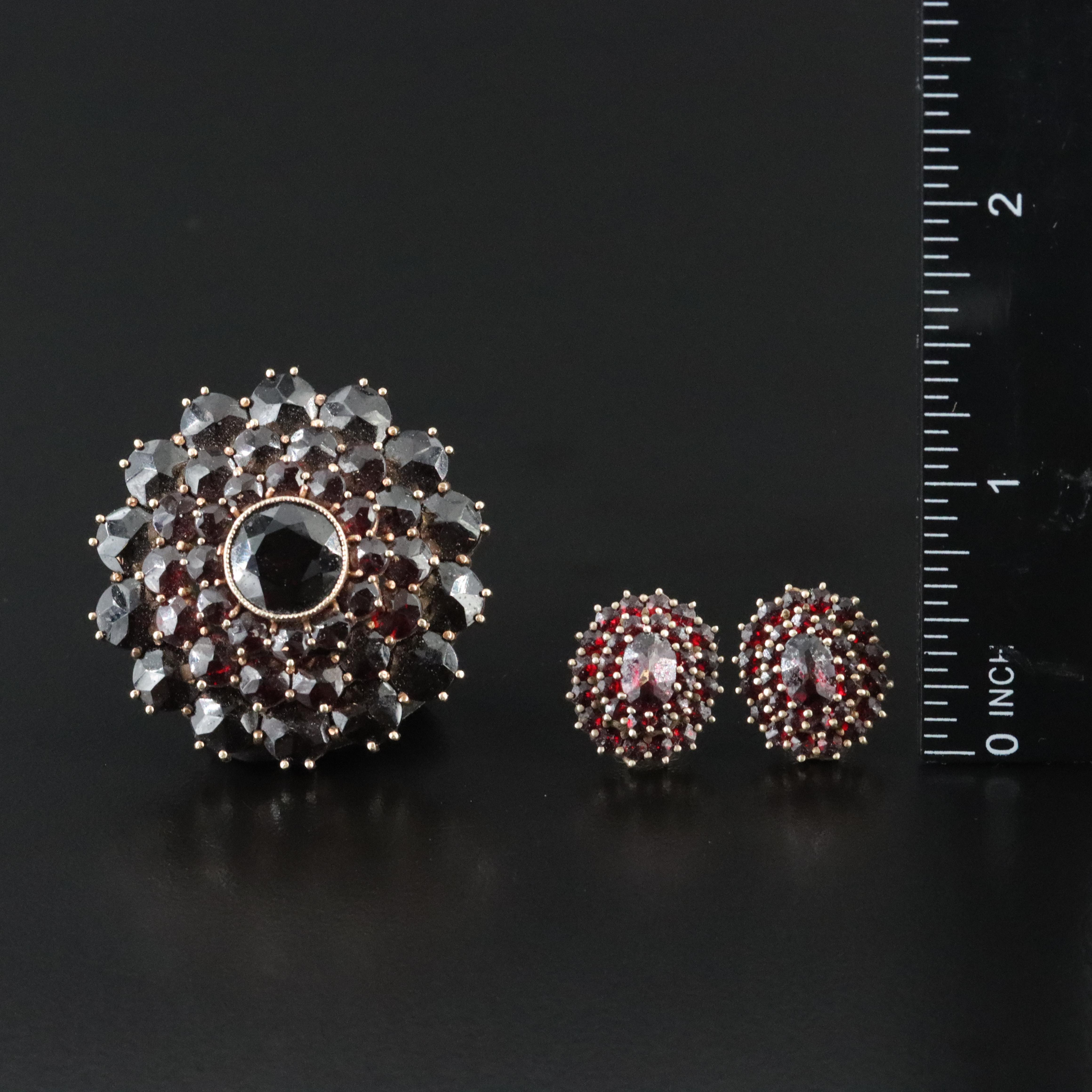 Vintage 800 Silver Garnet Brooch and Earrings