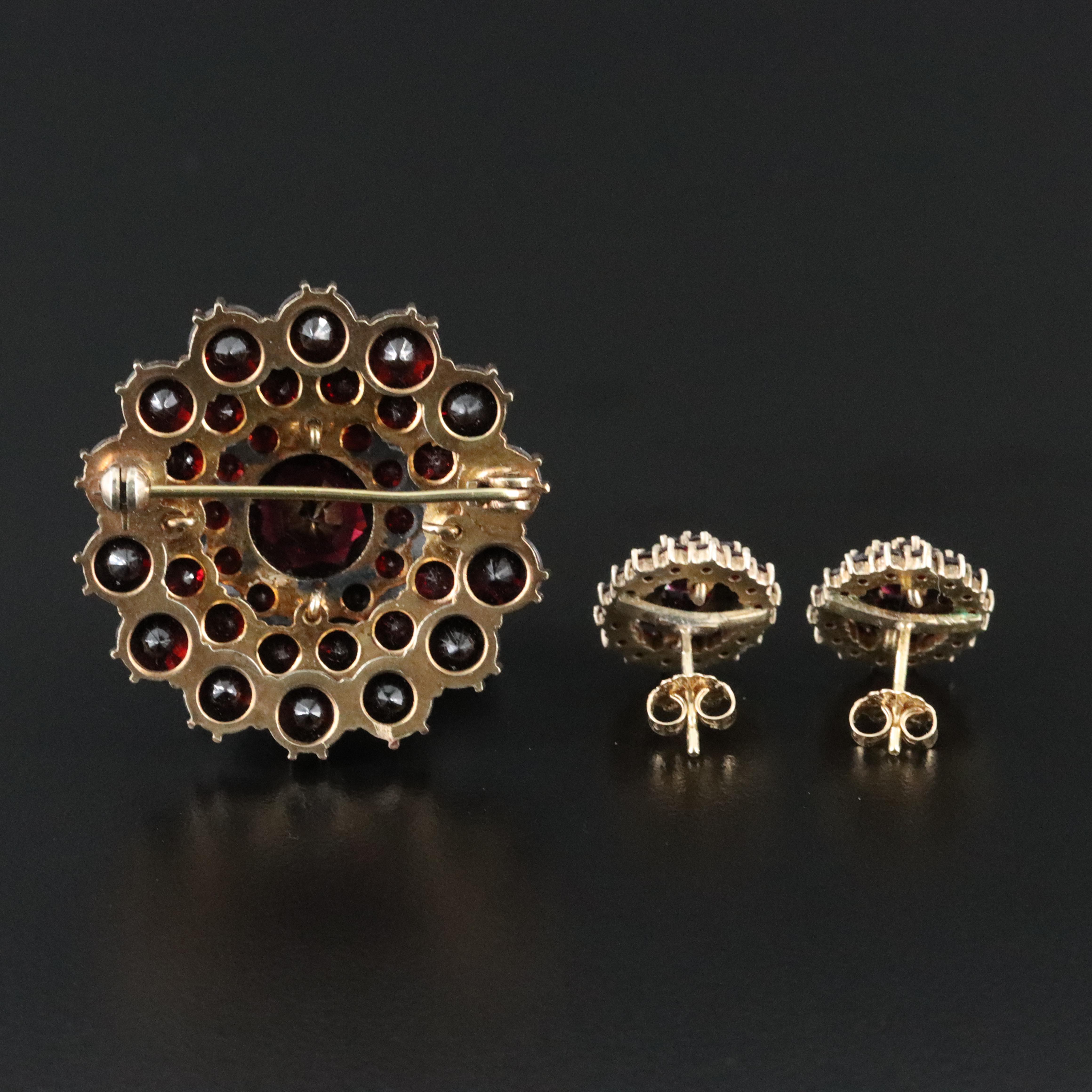 Vintage 800 Silver Garnet Brooch and Earrings