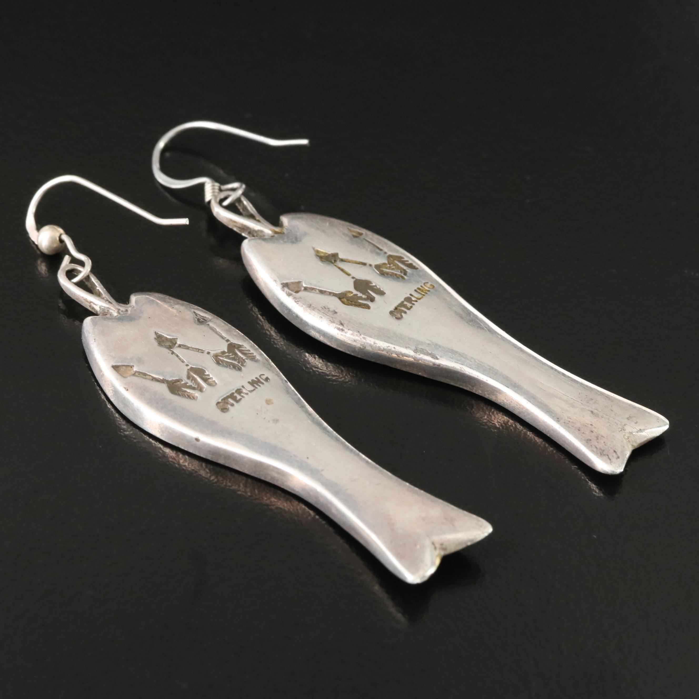 Sterling Turquoise, Coral and Lapis Lazuli Fish Earrings