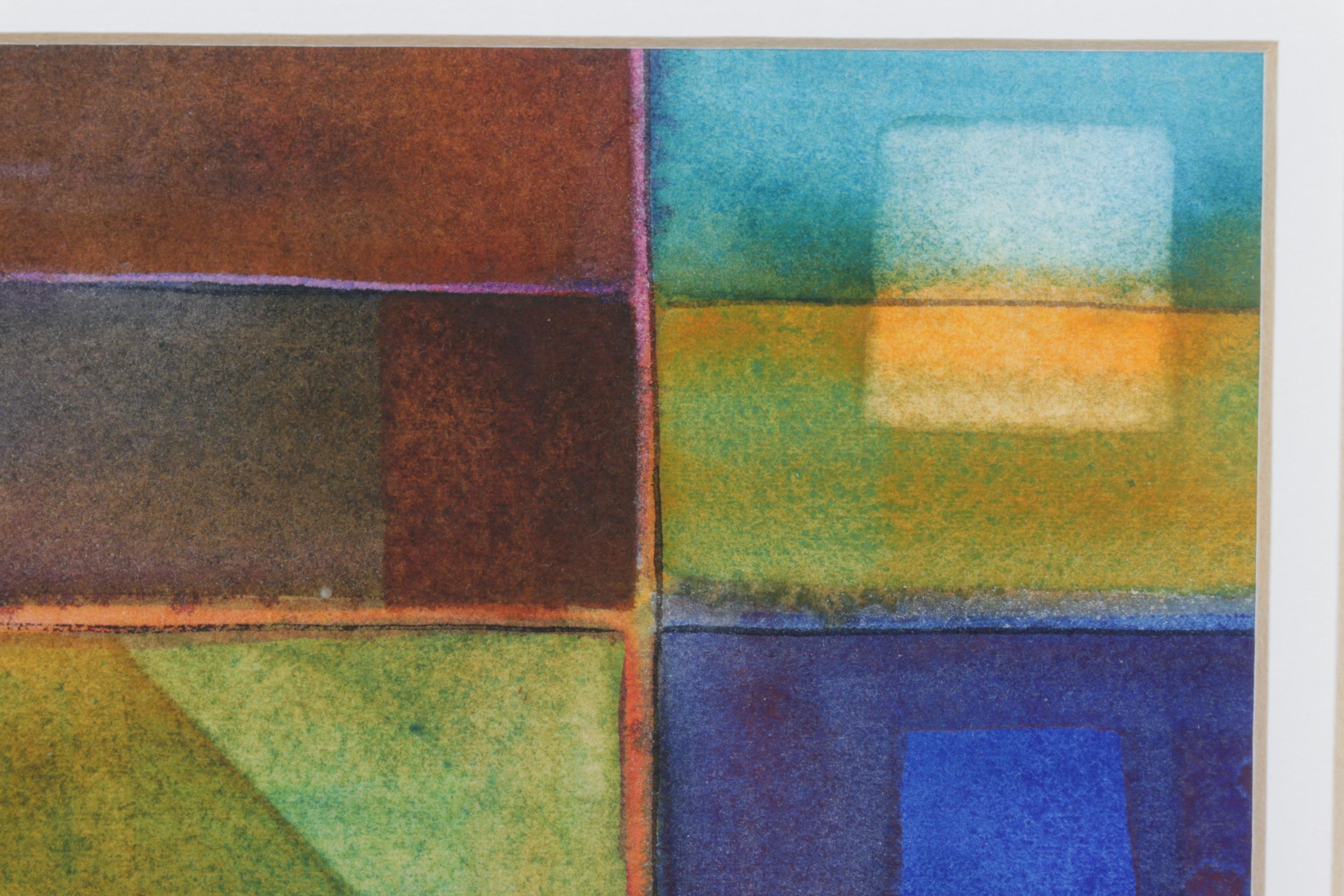 Sandra Koskie Primary Colored Abstract Geometric Watercolor Painting