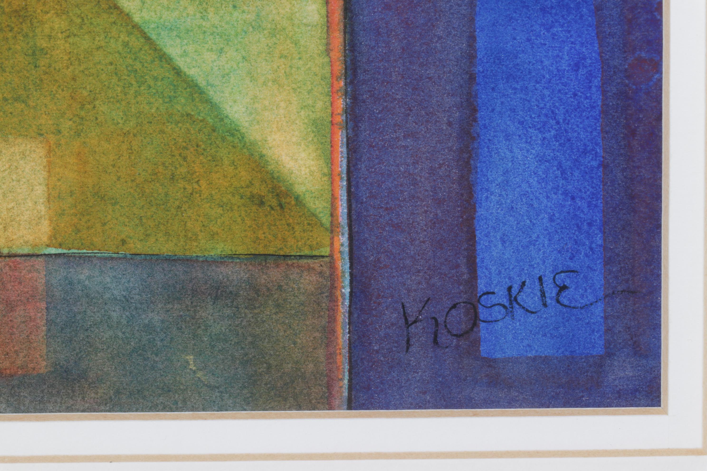 Sandra Koskie Primary Colored Abstract Geometric Watercolor Painting