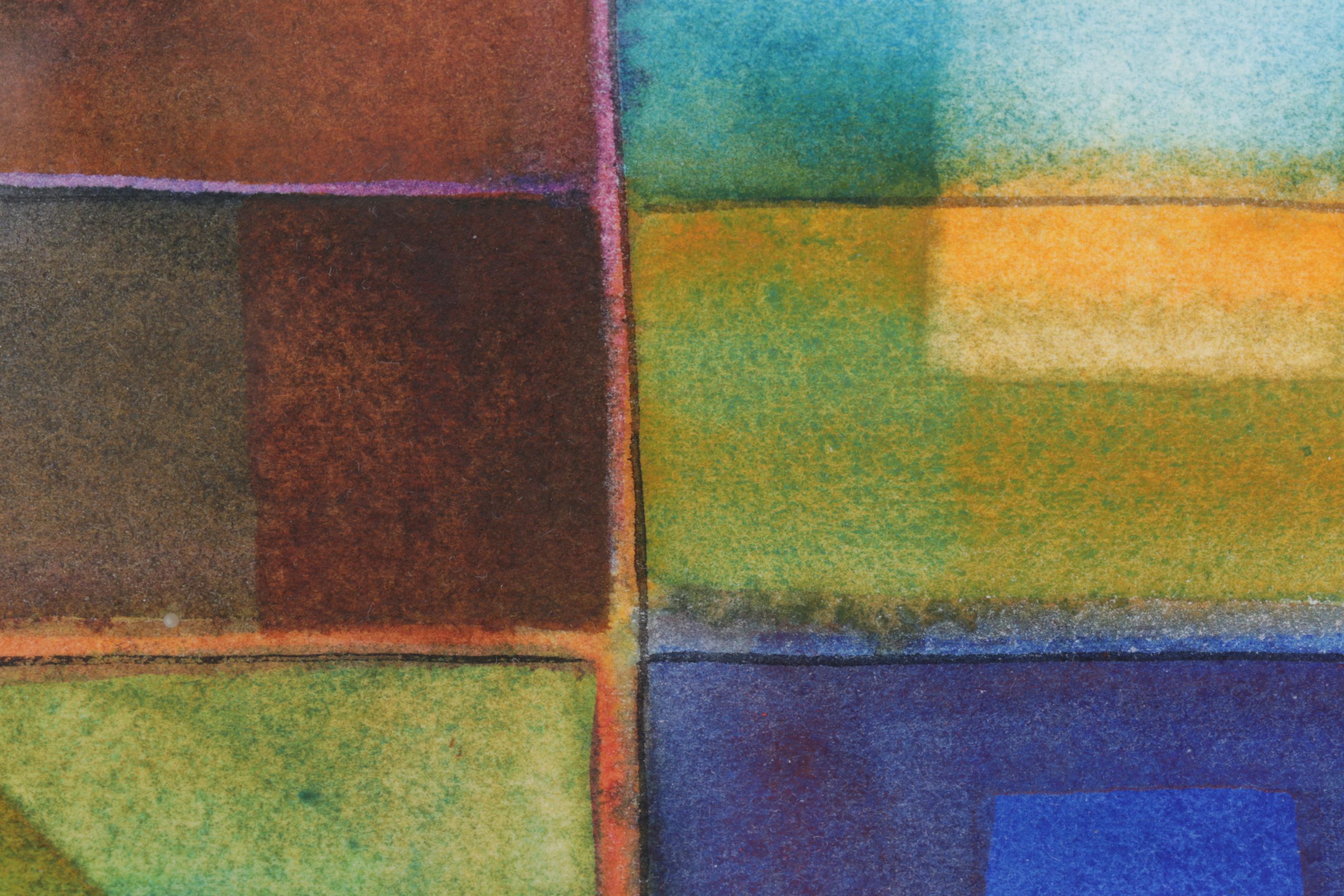 Sandra Koskie Primary Colored Abstract Geometric Watercolor Painting