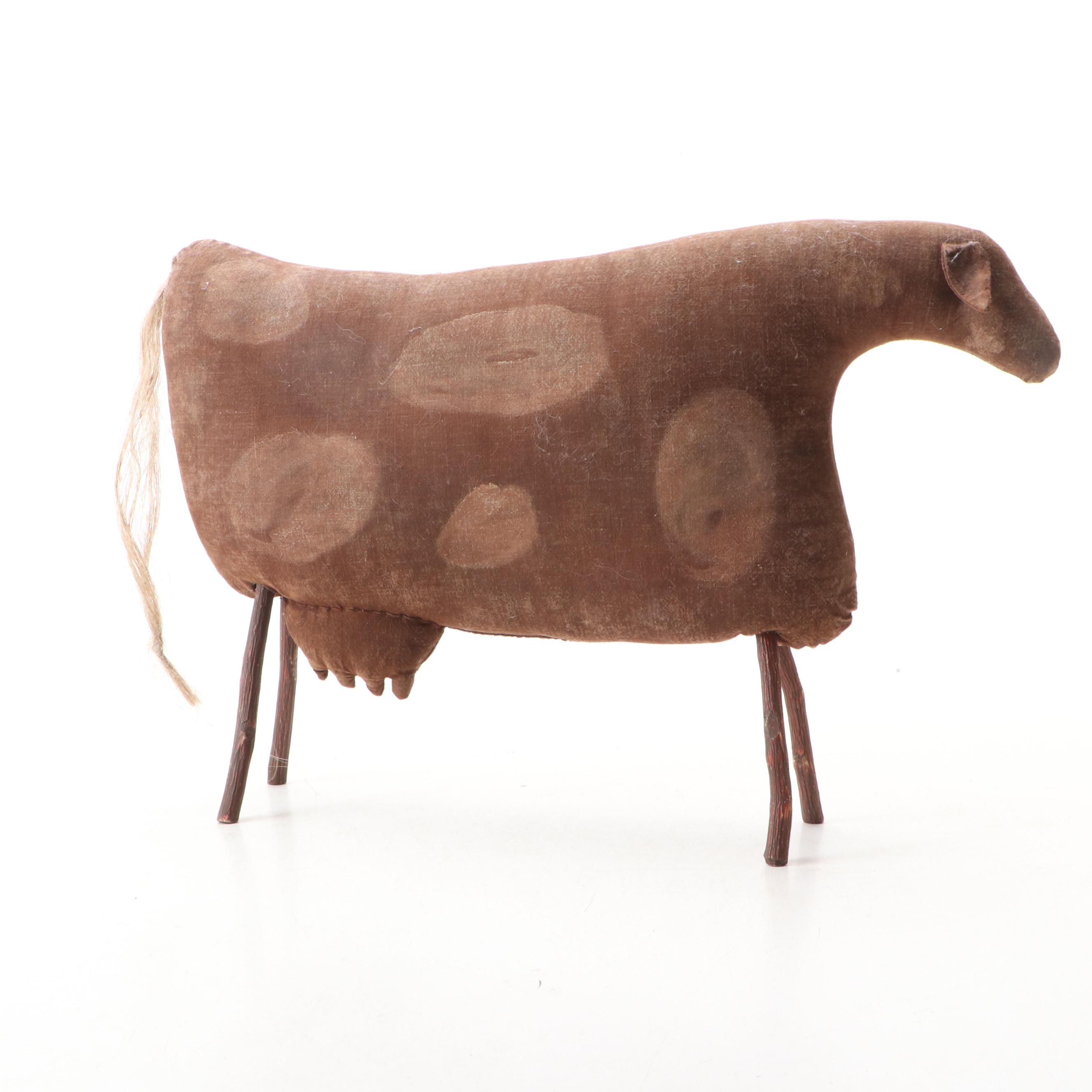 American Folk Art Style Wooden Ark with Animal Figurines