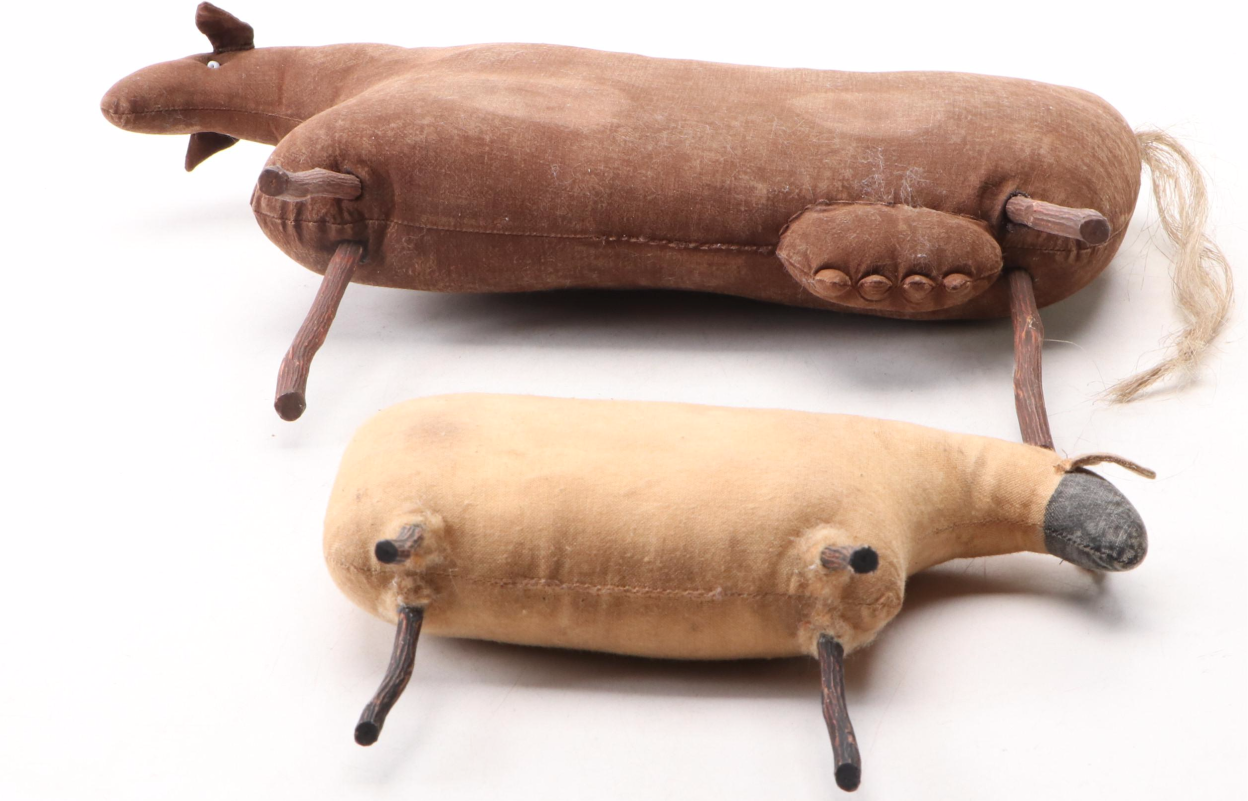 American Folk Art Style Wooden Ark with Animal Figurines