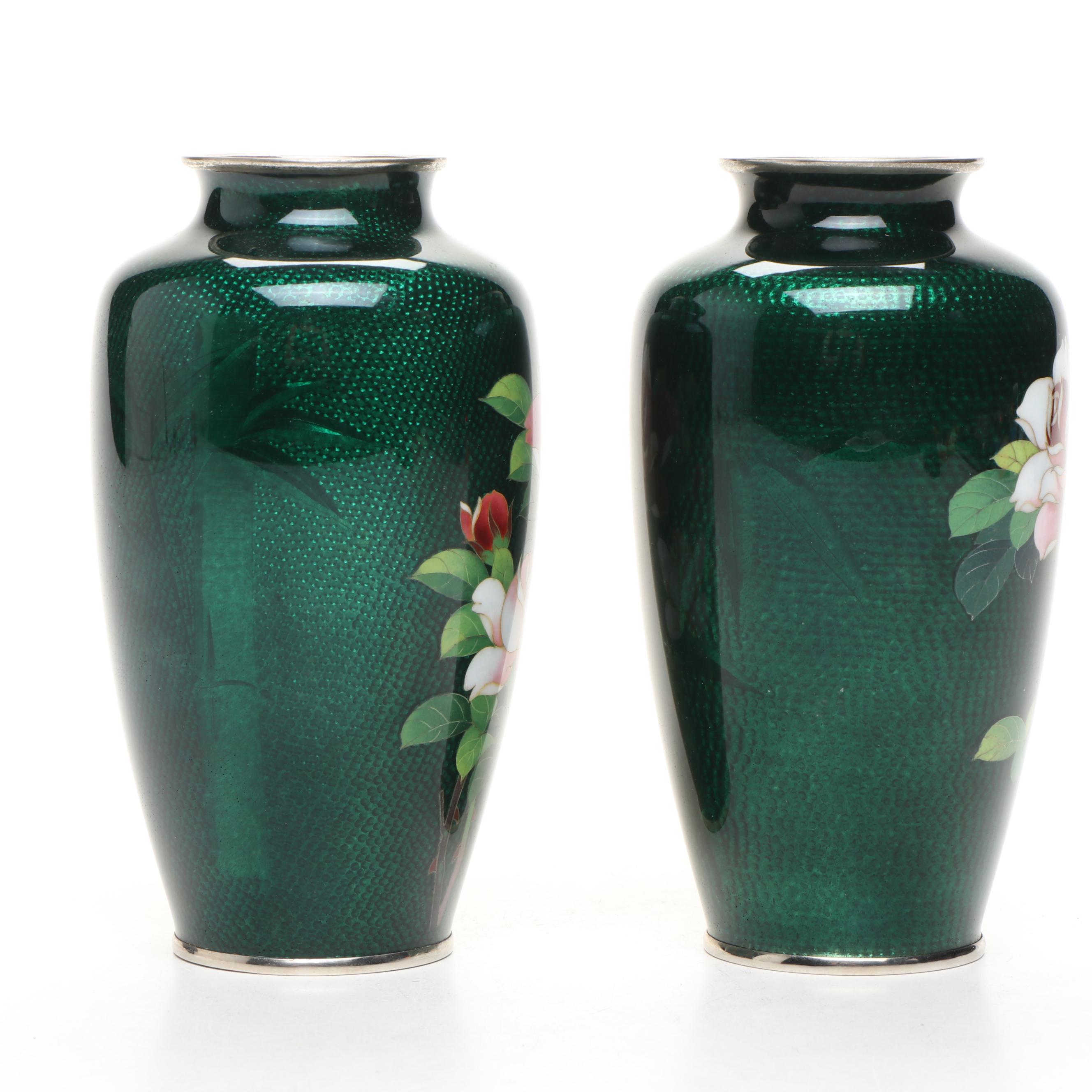 Pair of Japanese Ginbari Cloisonné Enamel Vases