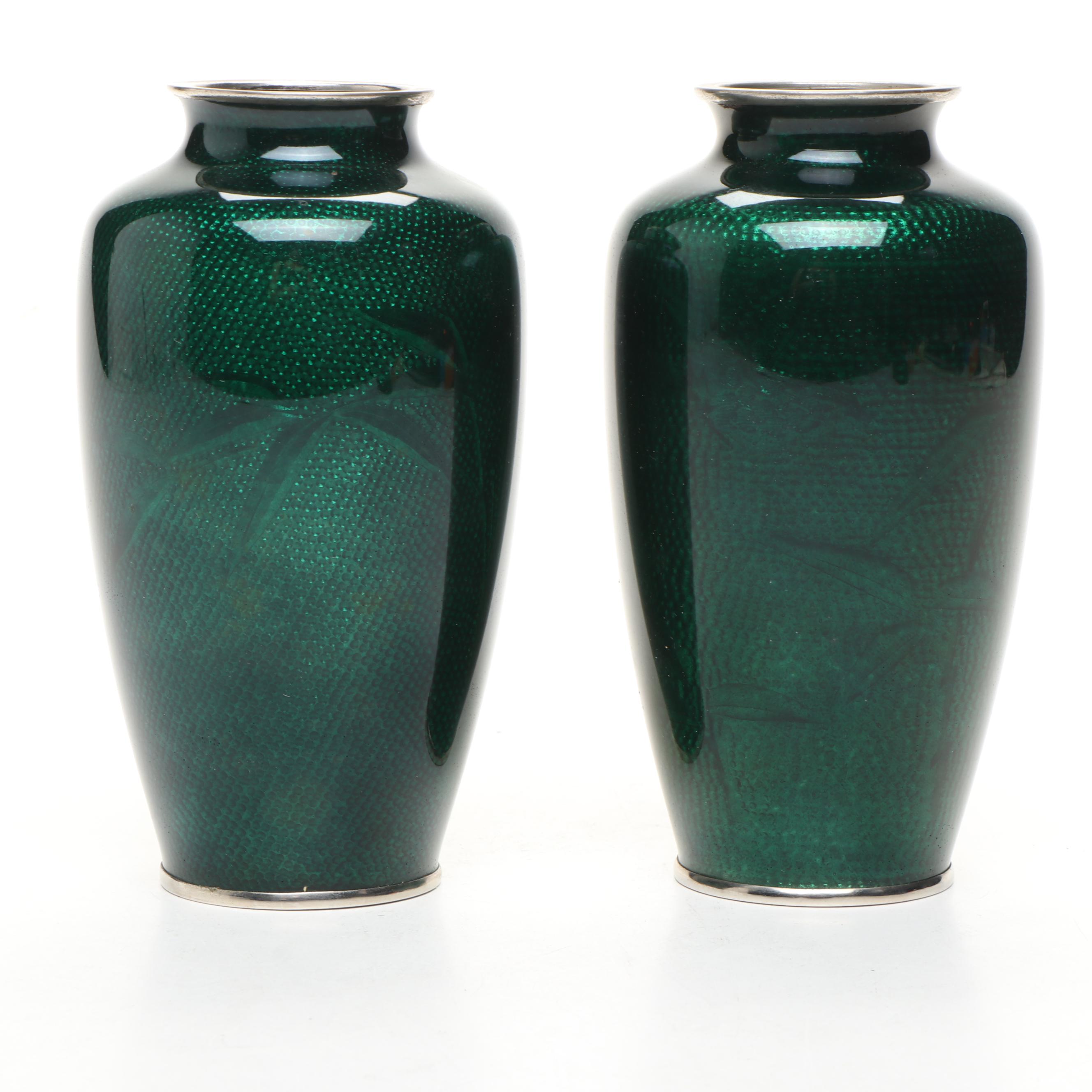 Pair of Japanese Ginbari Cloisonné Enamel Vases