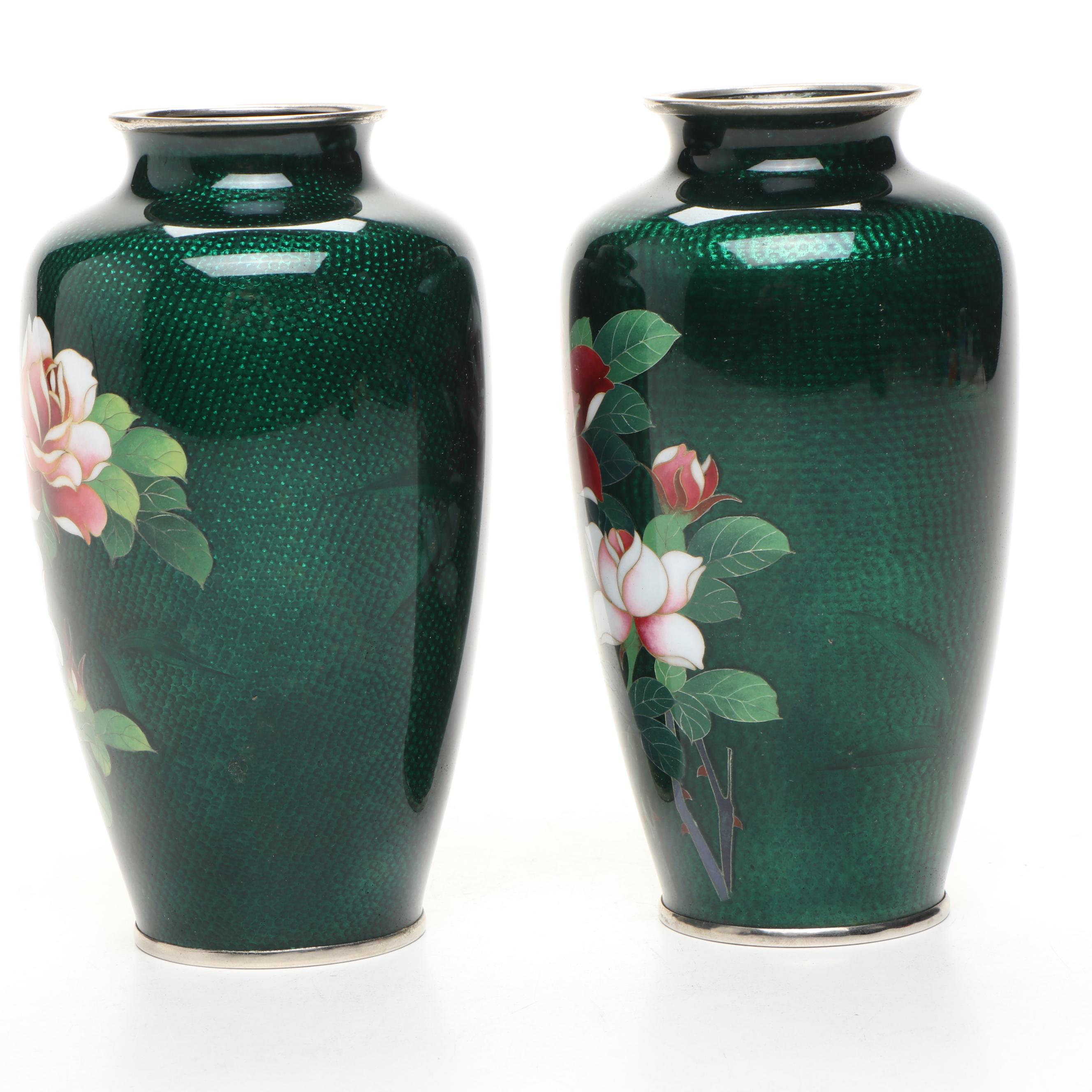 Pair of Japanese Ginbari Cloisonné Enamel Vases