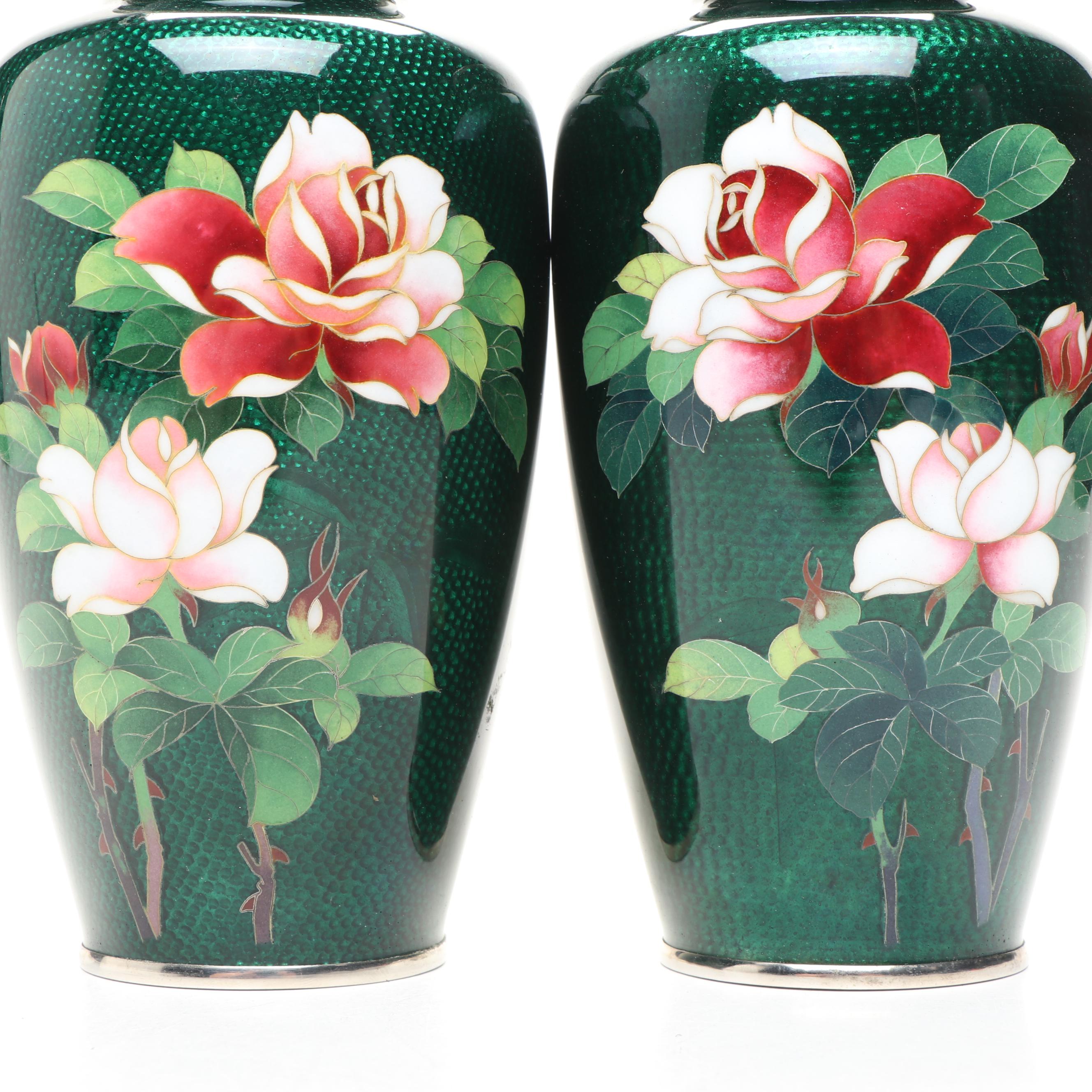 Pair of Japanese Ginbari Cloisonné Enamel Vases