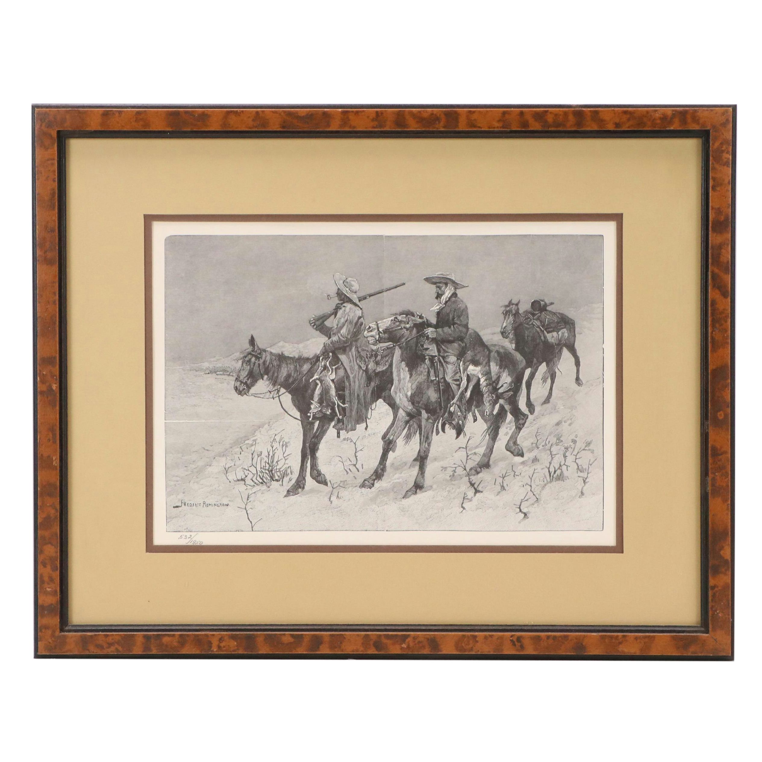 Frederic Remington Restrike Wood Engraving "Thanksgiving Dinner for the Ranch"