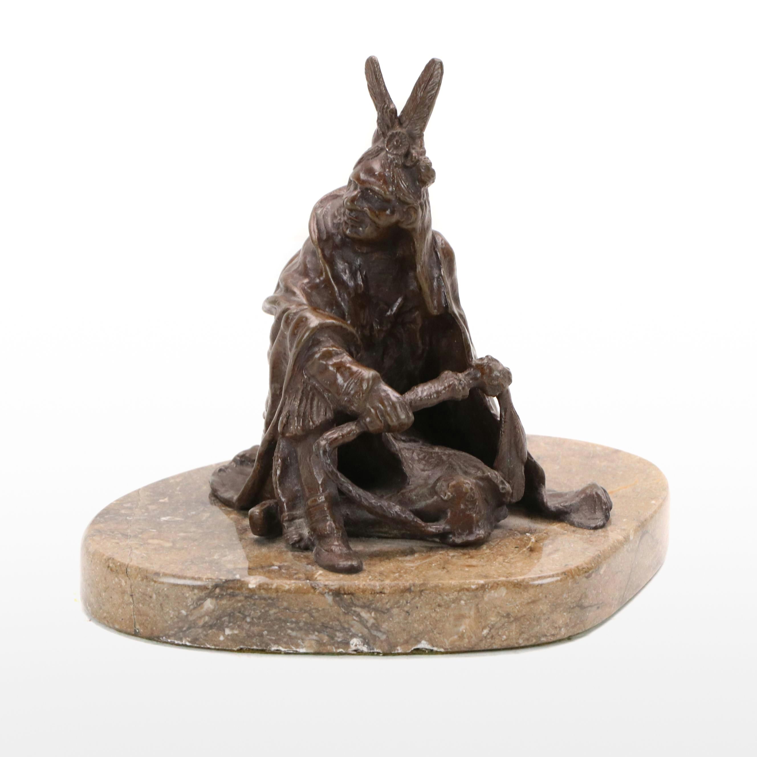 Bronze Sculpture of Seated Native American Figure After Carl Kauba