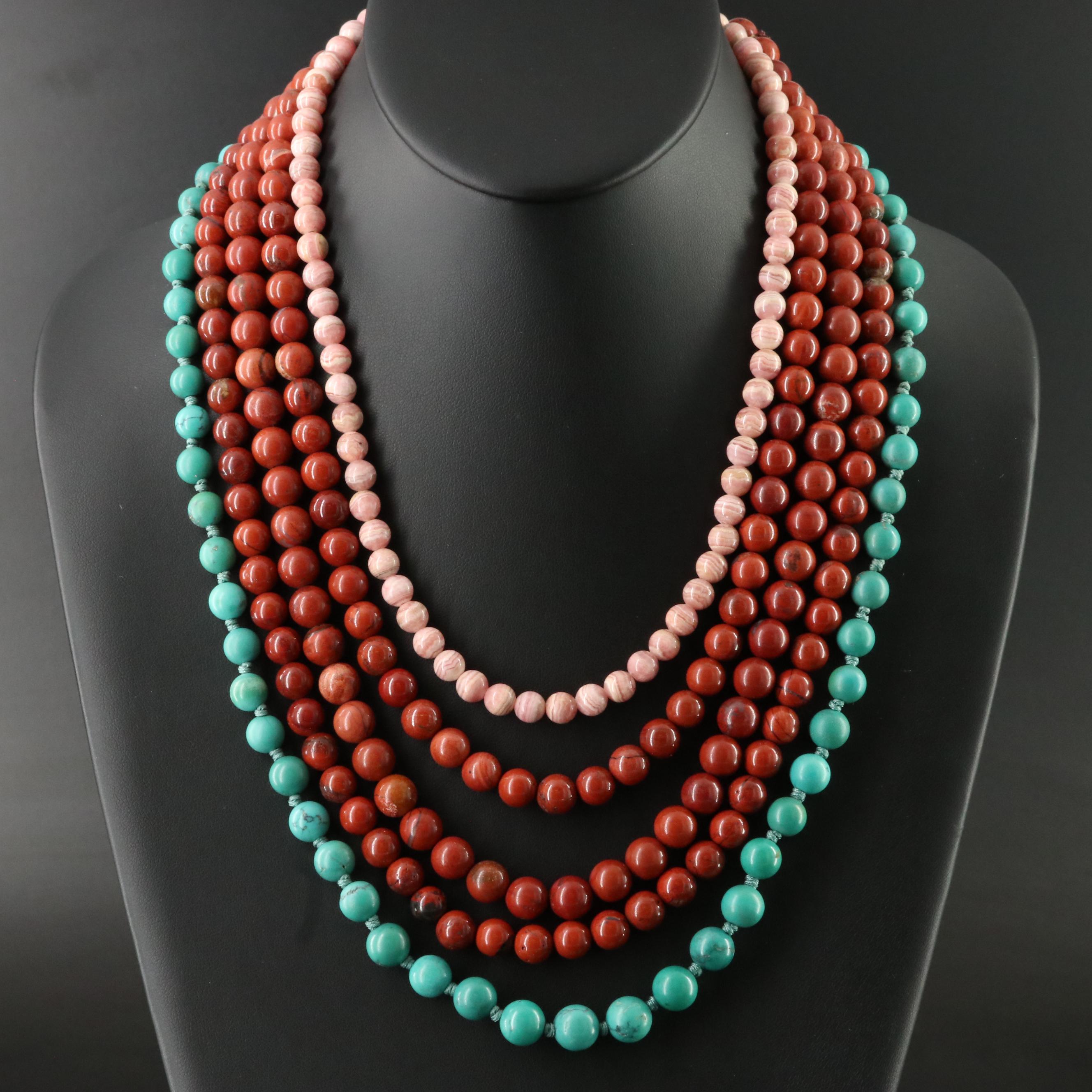 Jasper, Rhodochrosite and Turquoise Featured in Necklace Collection