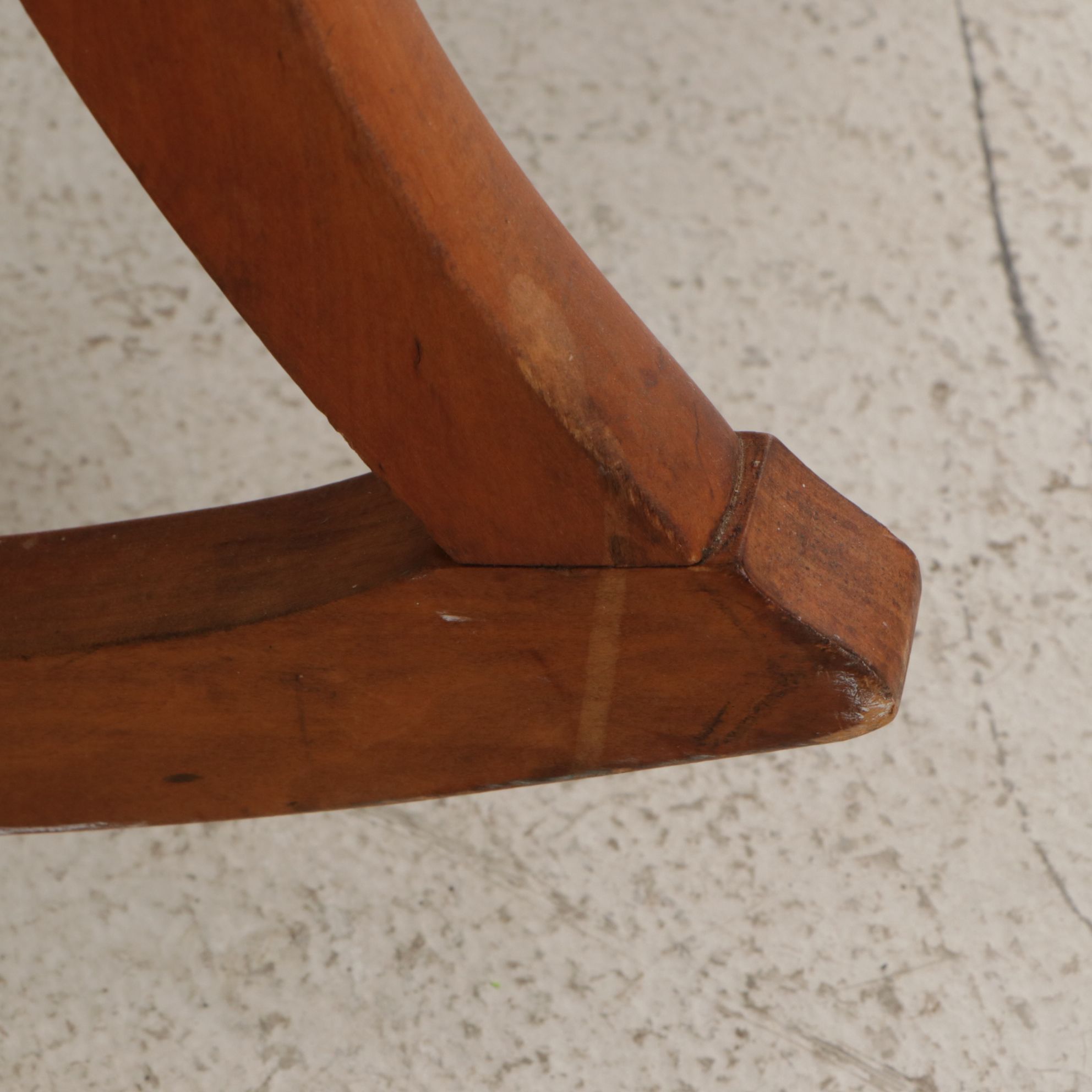 Oak Armless Sewing Rocker Features Woven Feather Motif Upholstry