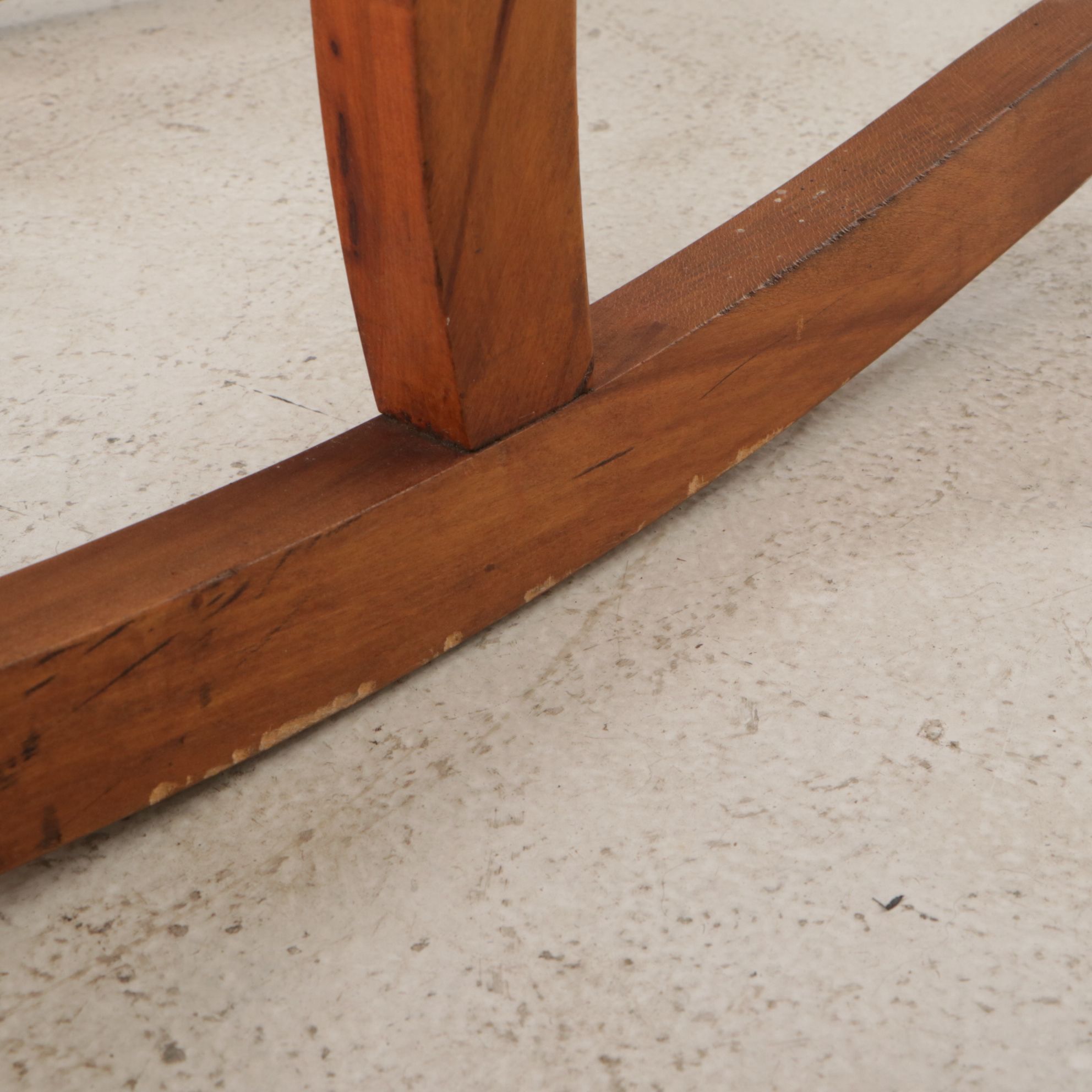 Oak Armless Sewing Rocker Features Woven Feather Motif Upholstry