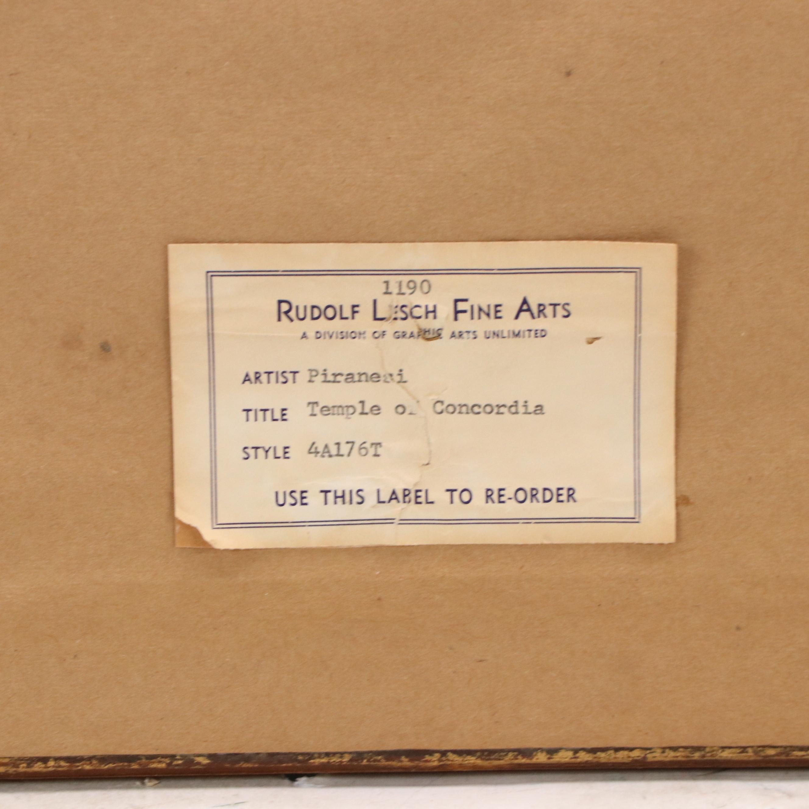 Architectural Etching After Giovanni Piranesi "View of the Temple of Concordia"