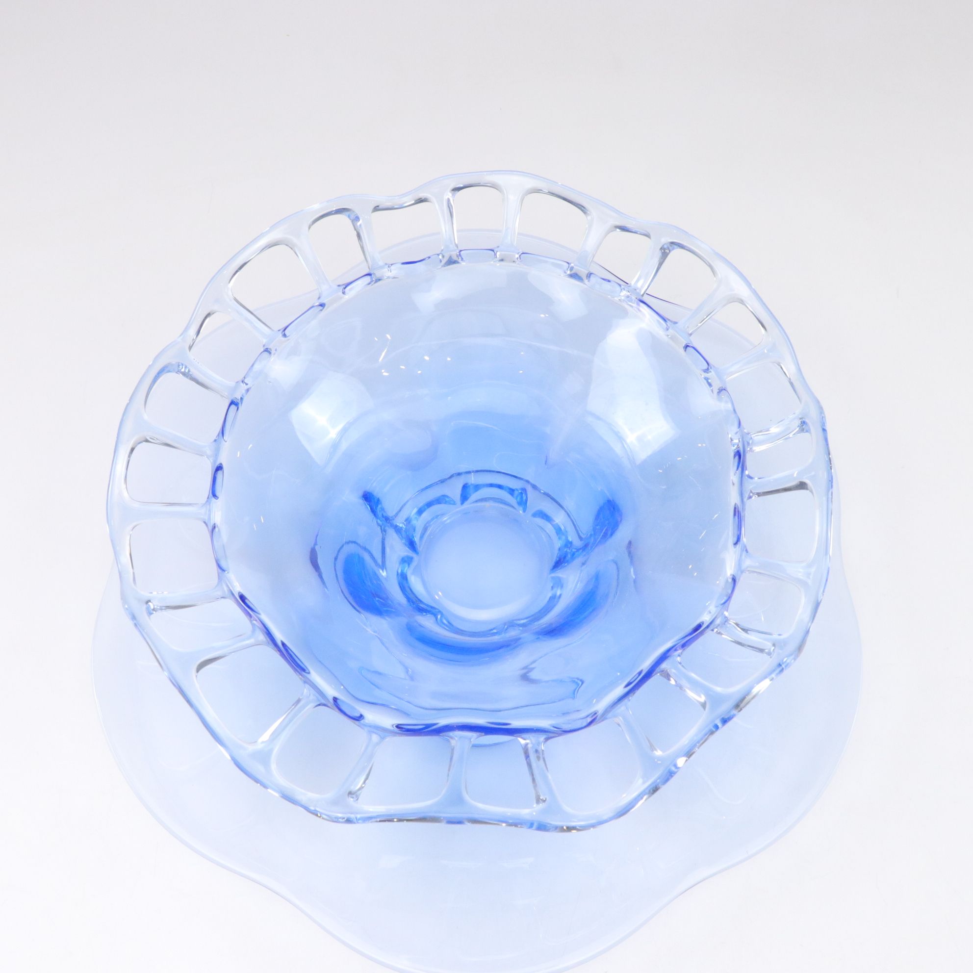 Duncan Miller Blue Glass Center Bowl and Underplate, Mid  20th Century