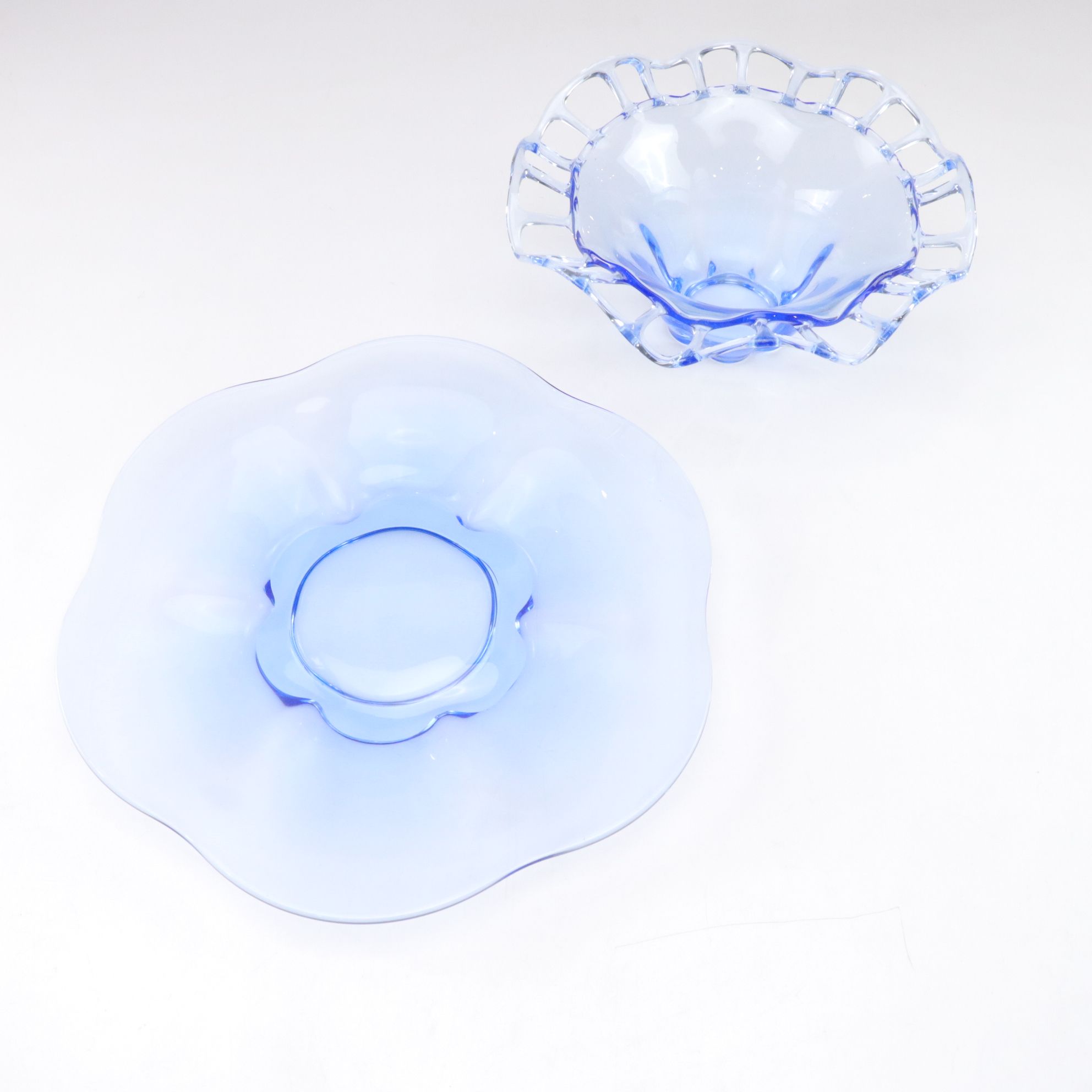 Duncan Miller Blue Glass Center Bowl and Underplate, Mid  20th Century