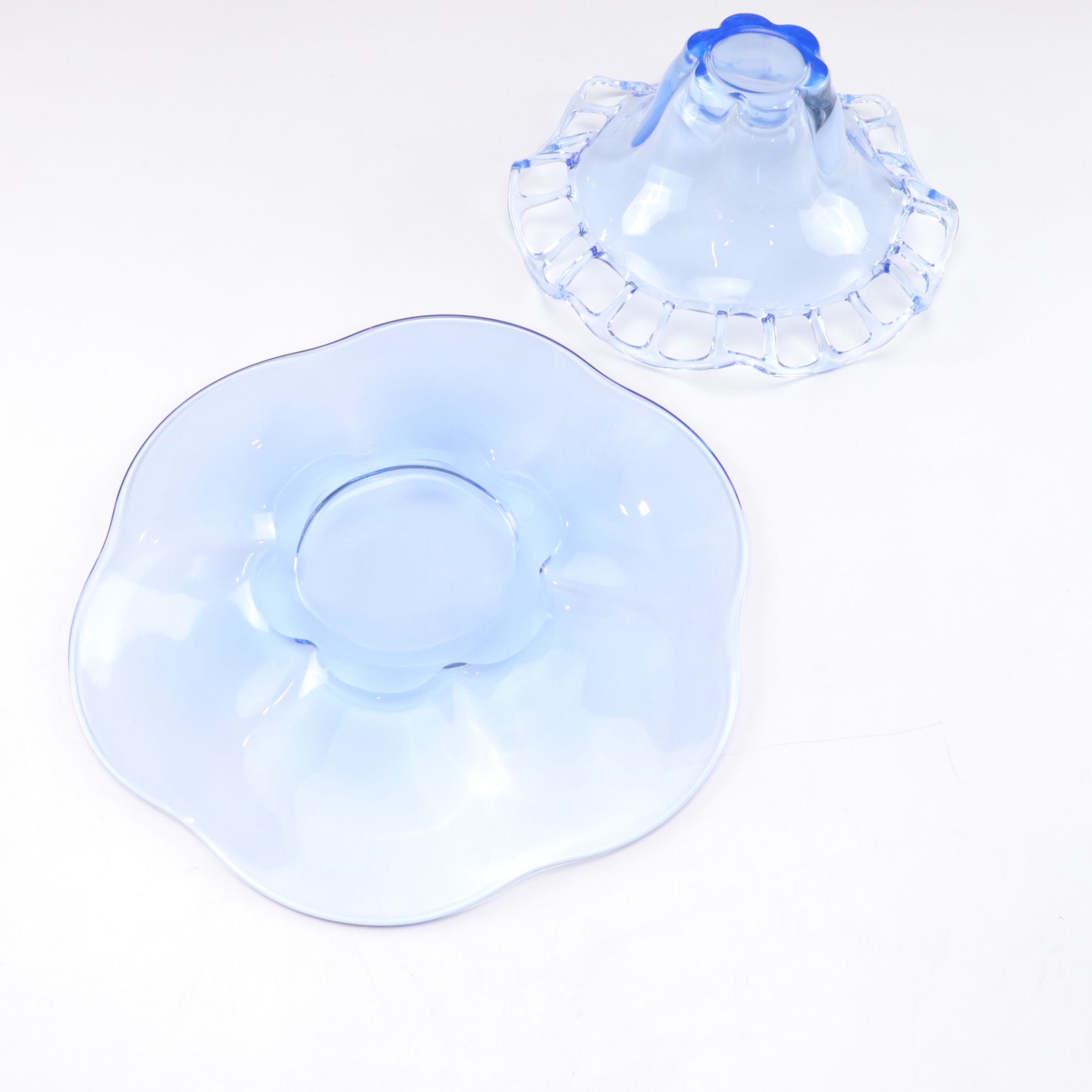 Duncan Miller Blue Glass Center Bowl and Underplate, Mid  20th Century