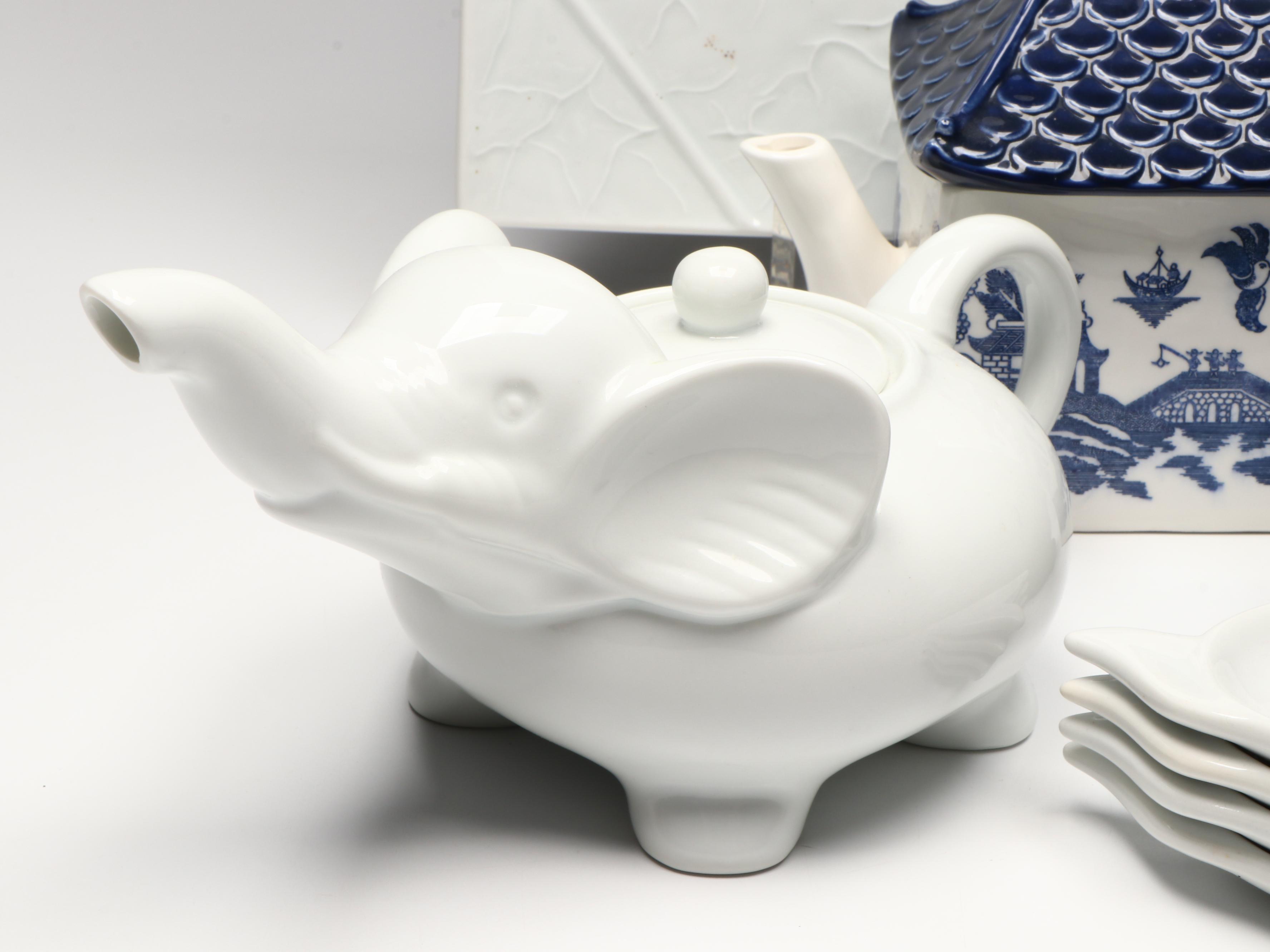 The Haldon Group Chinese House, Elephant and Iron Teapot with Accessories