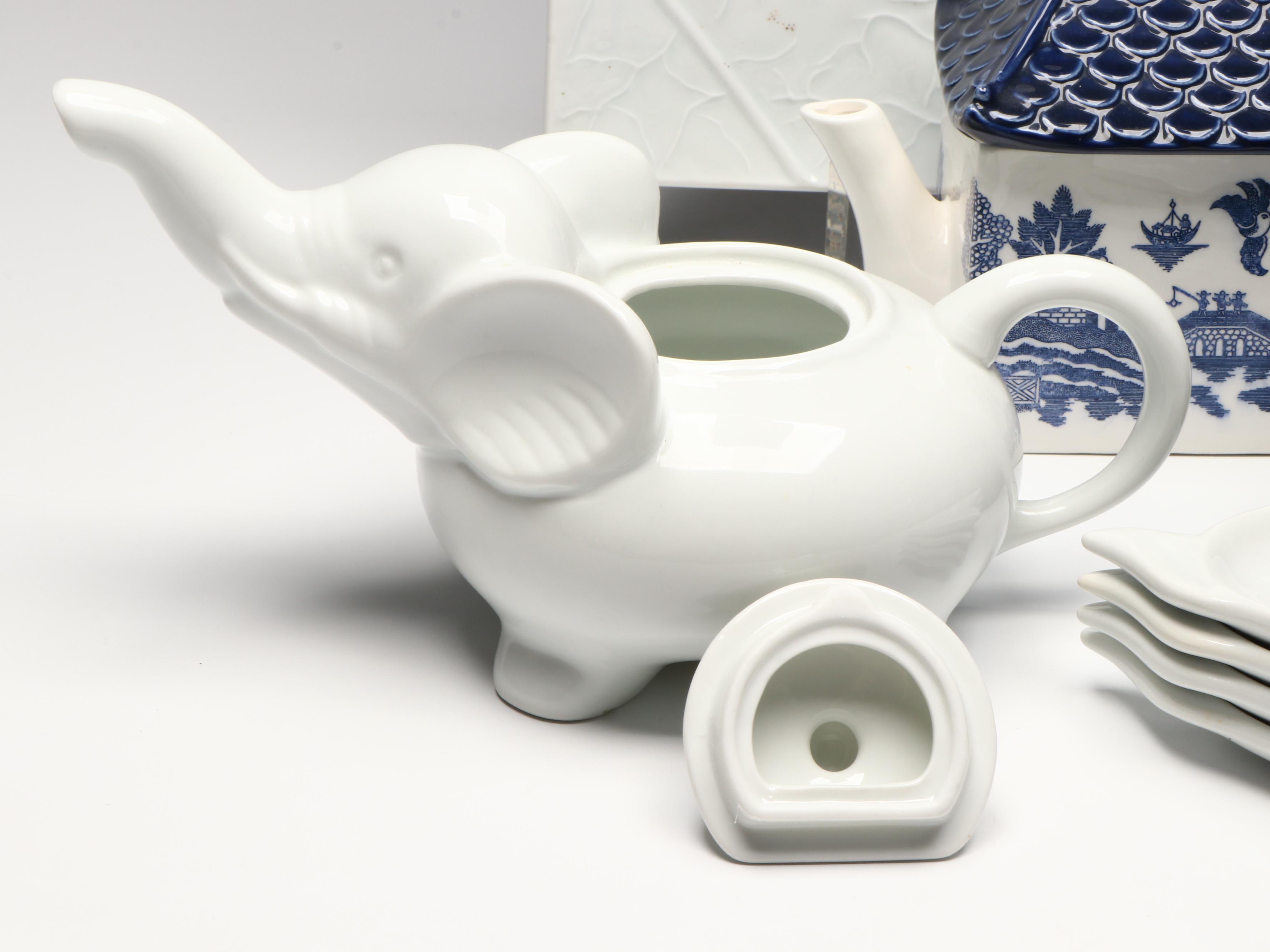 The Haldon Group Chinese House, Elephant and Iron Teapot with Accessories