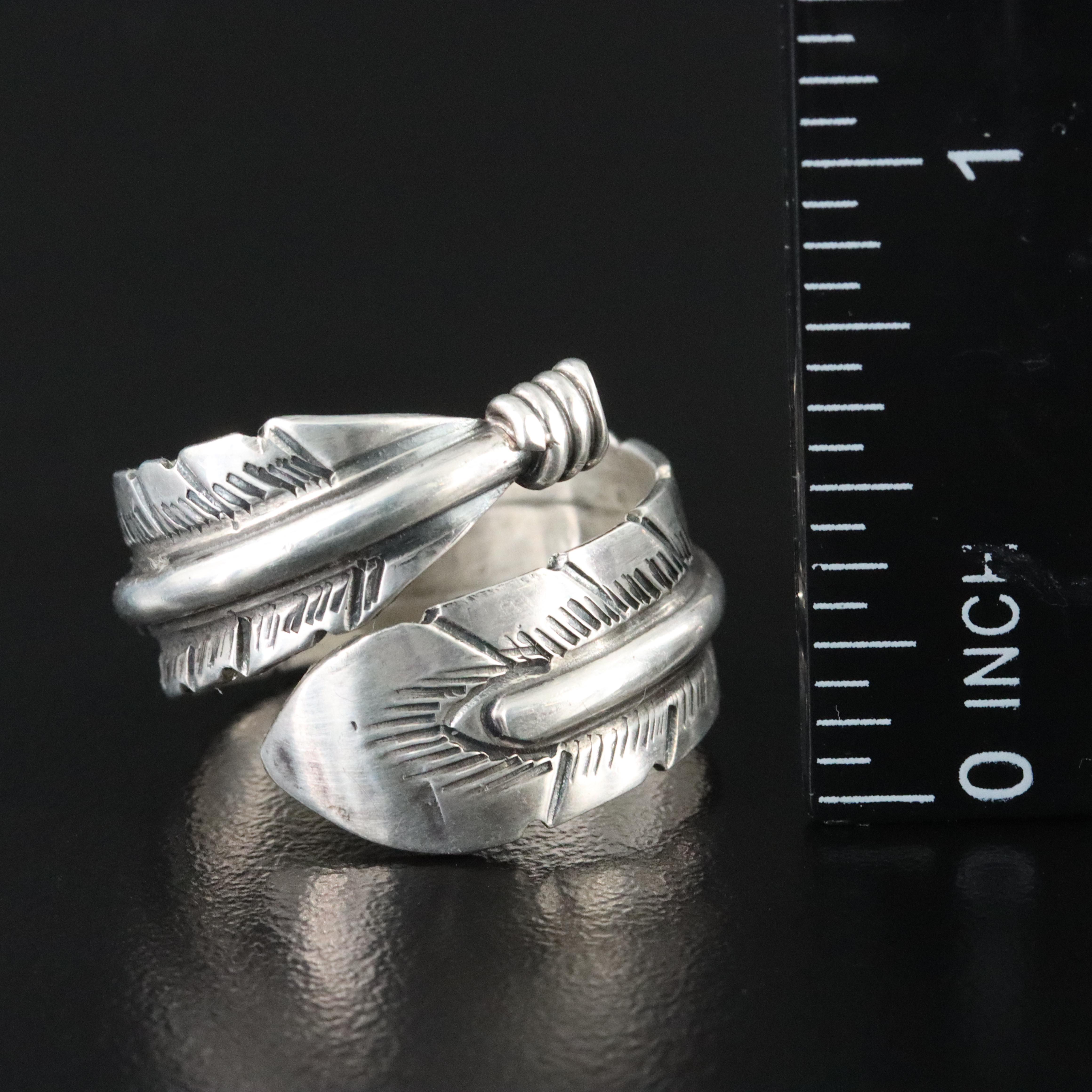 Joe Delgarito Navajo Diné Sterling Feather Bypass Ring