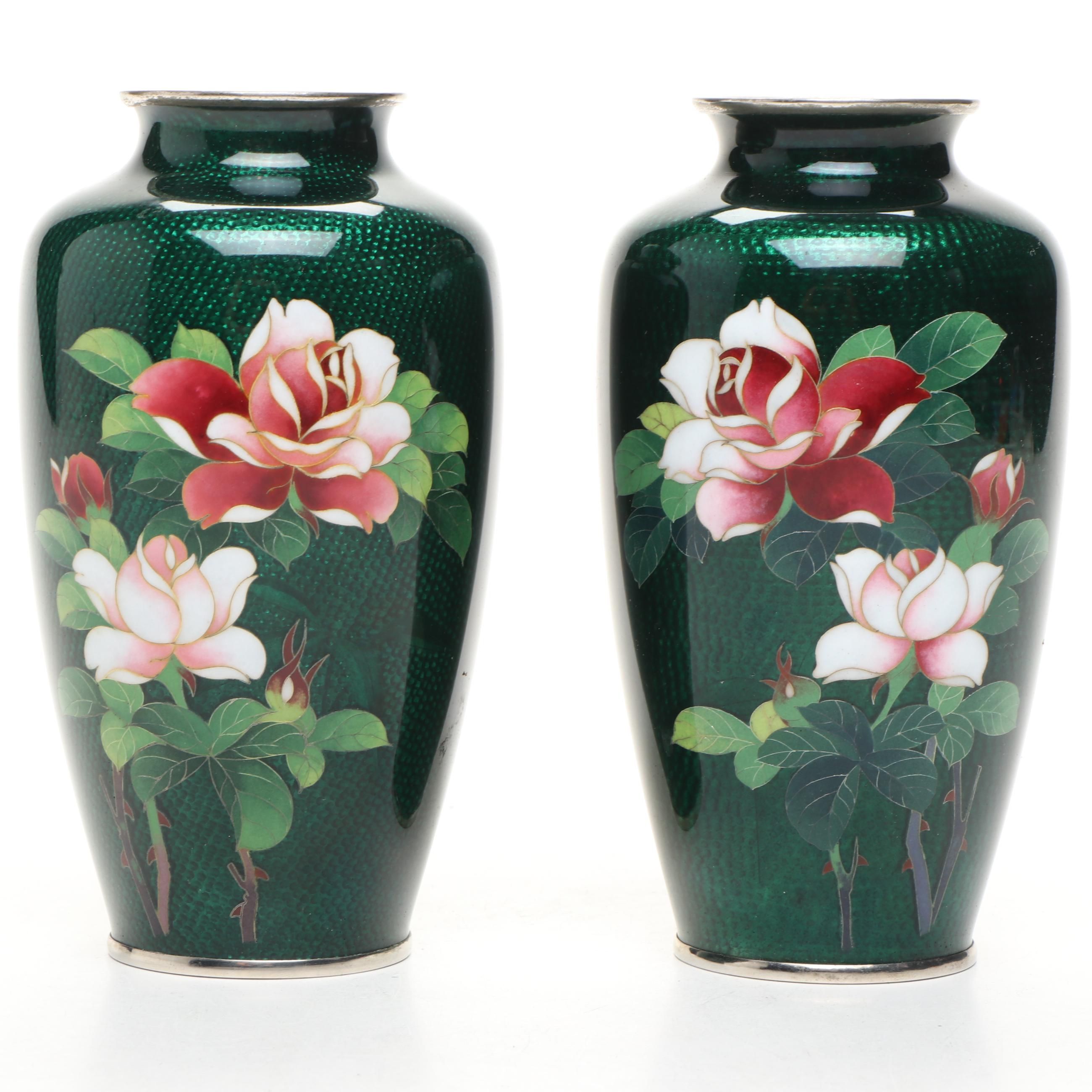 Pair of Japanese Ginbari Cloisonné Enamel Vases