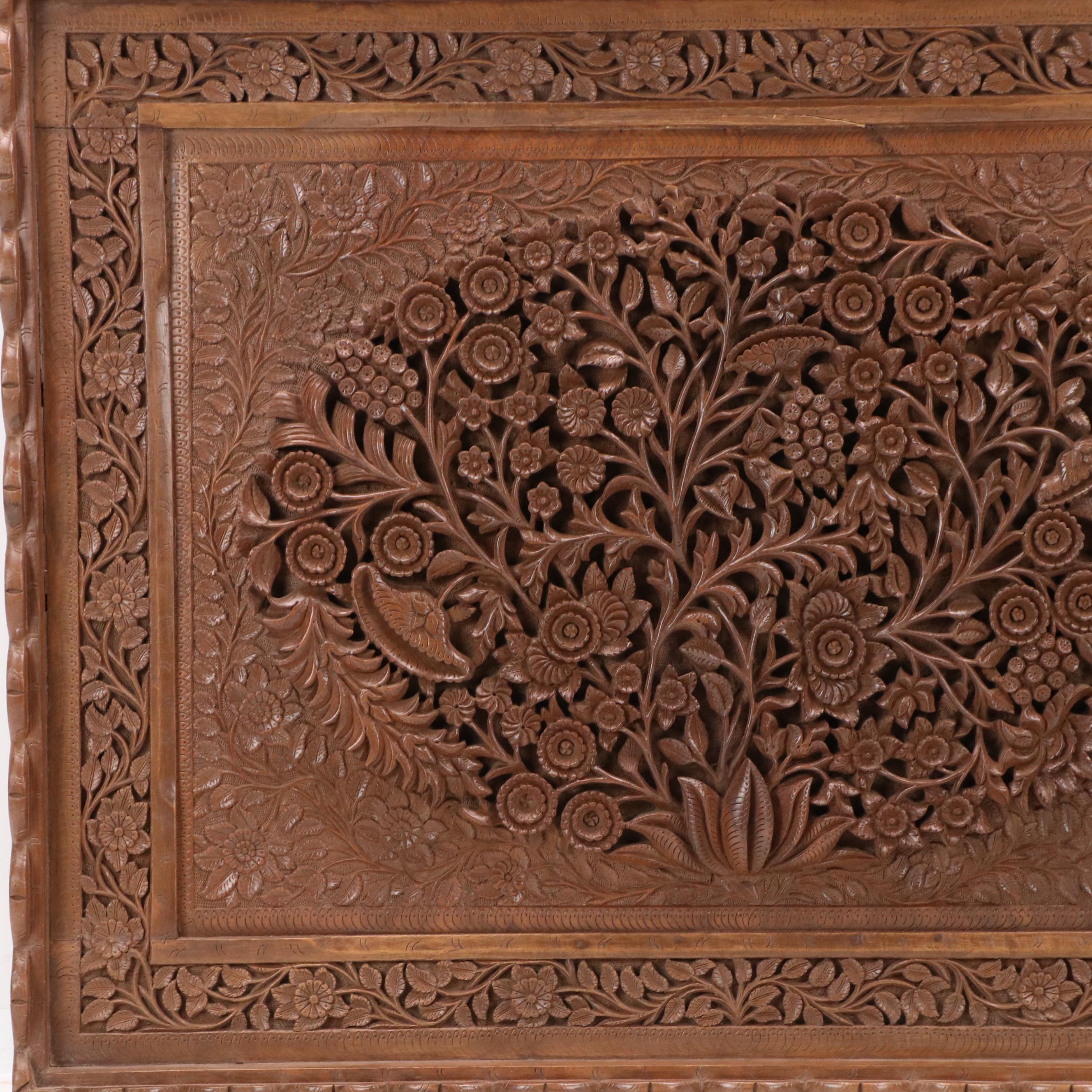 Carved Wood Relief with Floral Designs, 20th Century