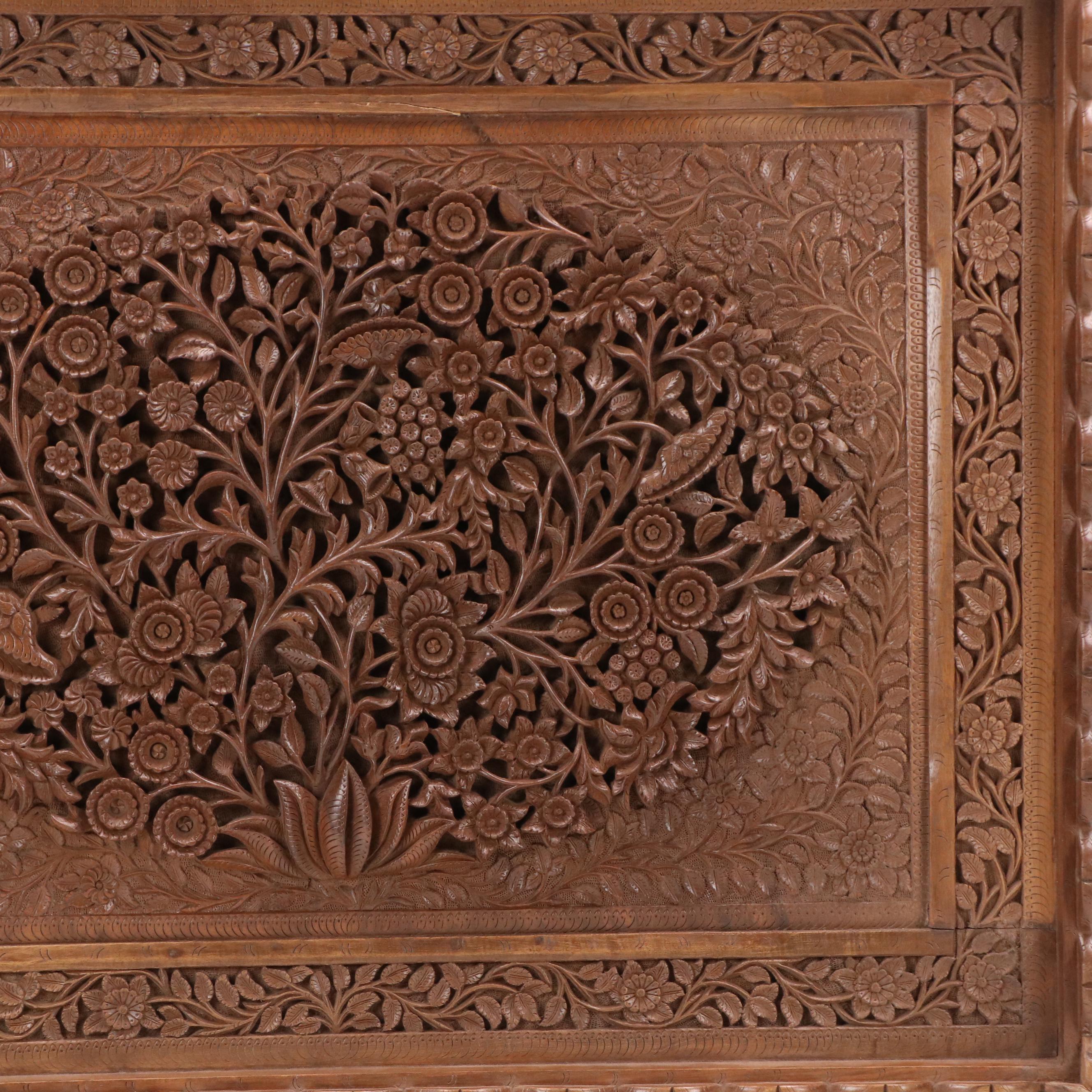 Carved Wood Relief with Floral Designs, 20th Century