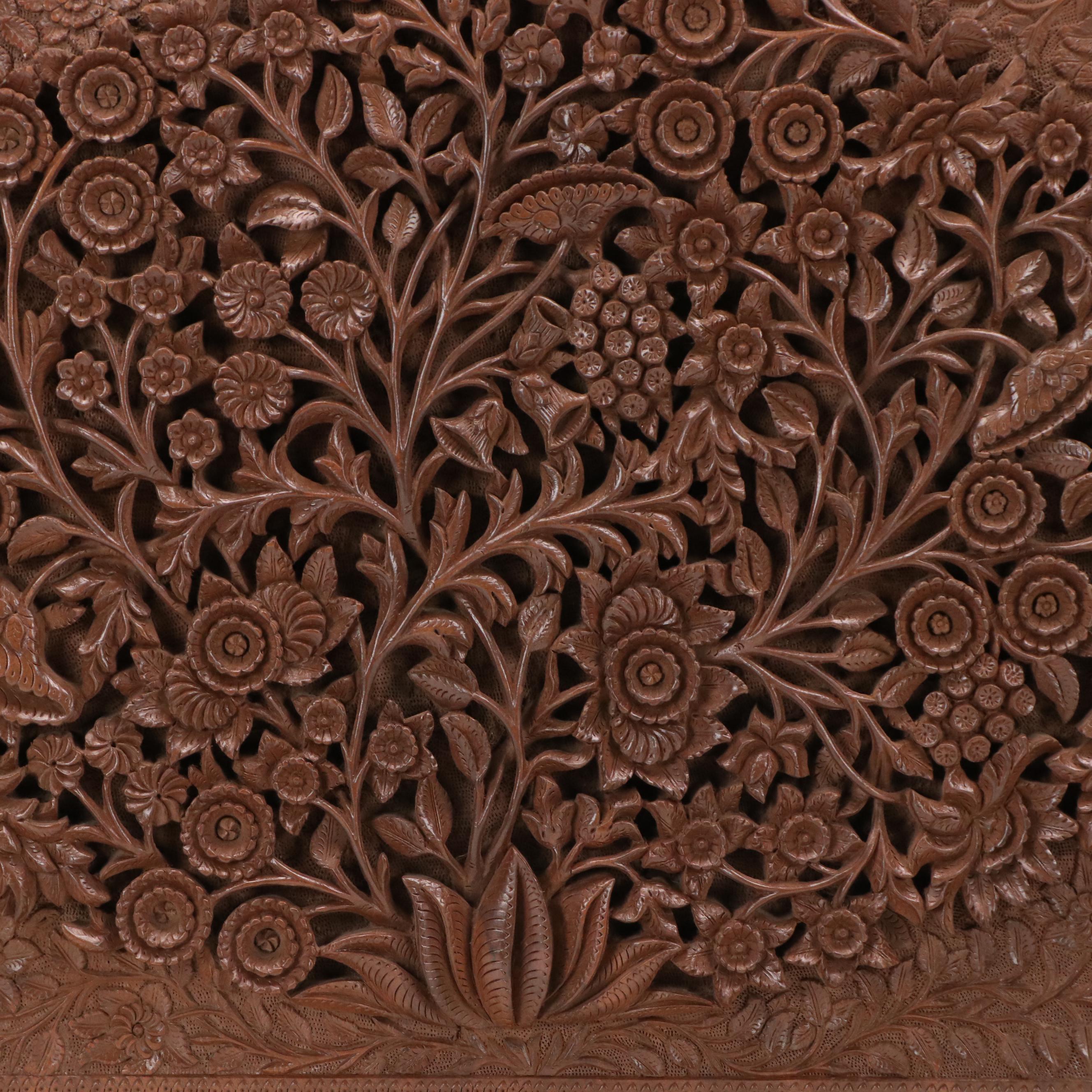 Carved Wood Relief with Floral Designs, 20th Century