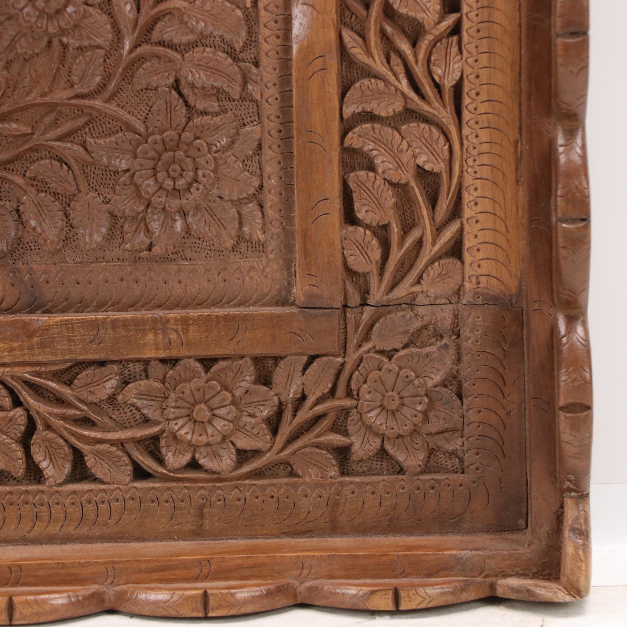 Carved Wood Relief with Floral Designs, 20th Century