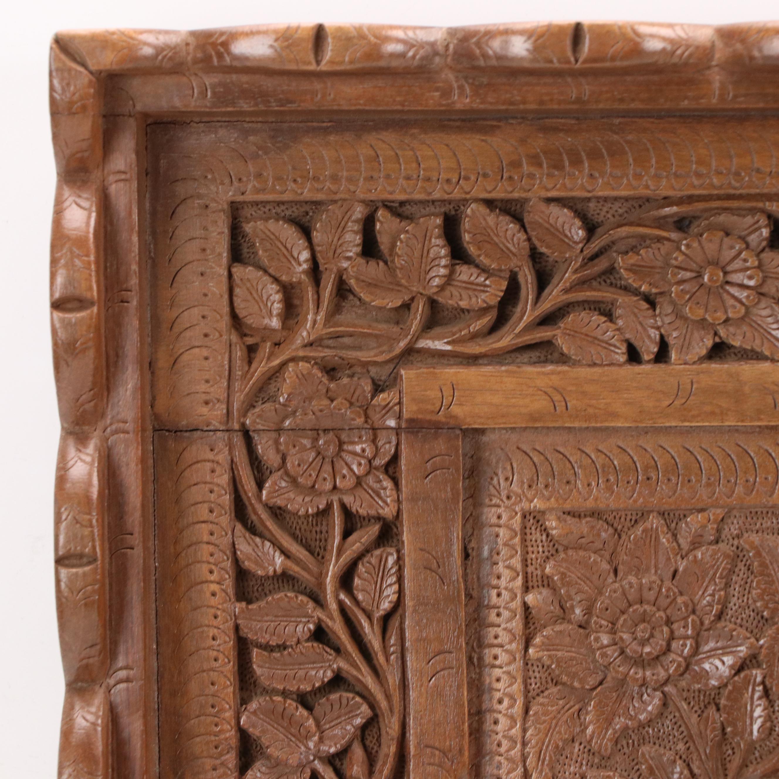 Carved Wood Relief with Floral Designs, 20th Century