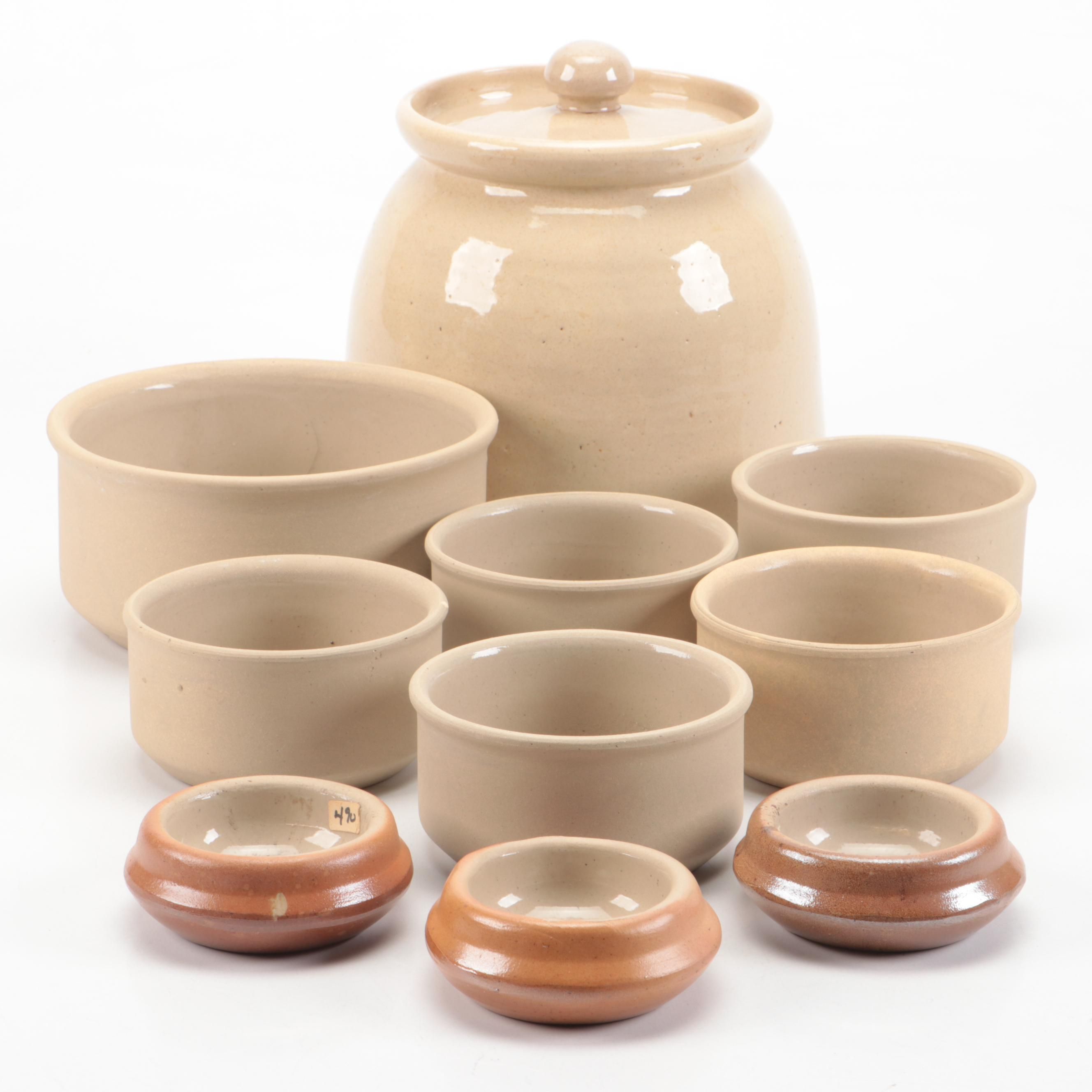 French Country Style Ceramic Bowls and Lidded Jar