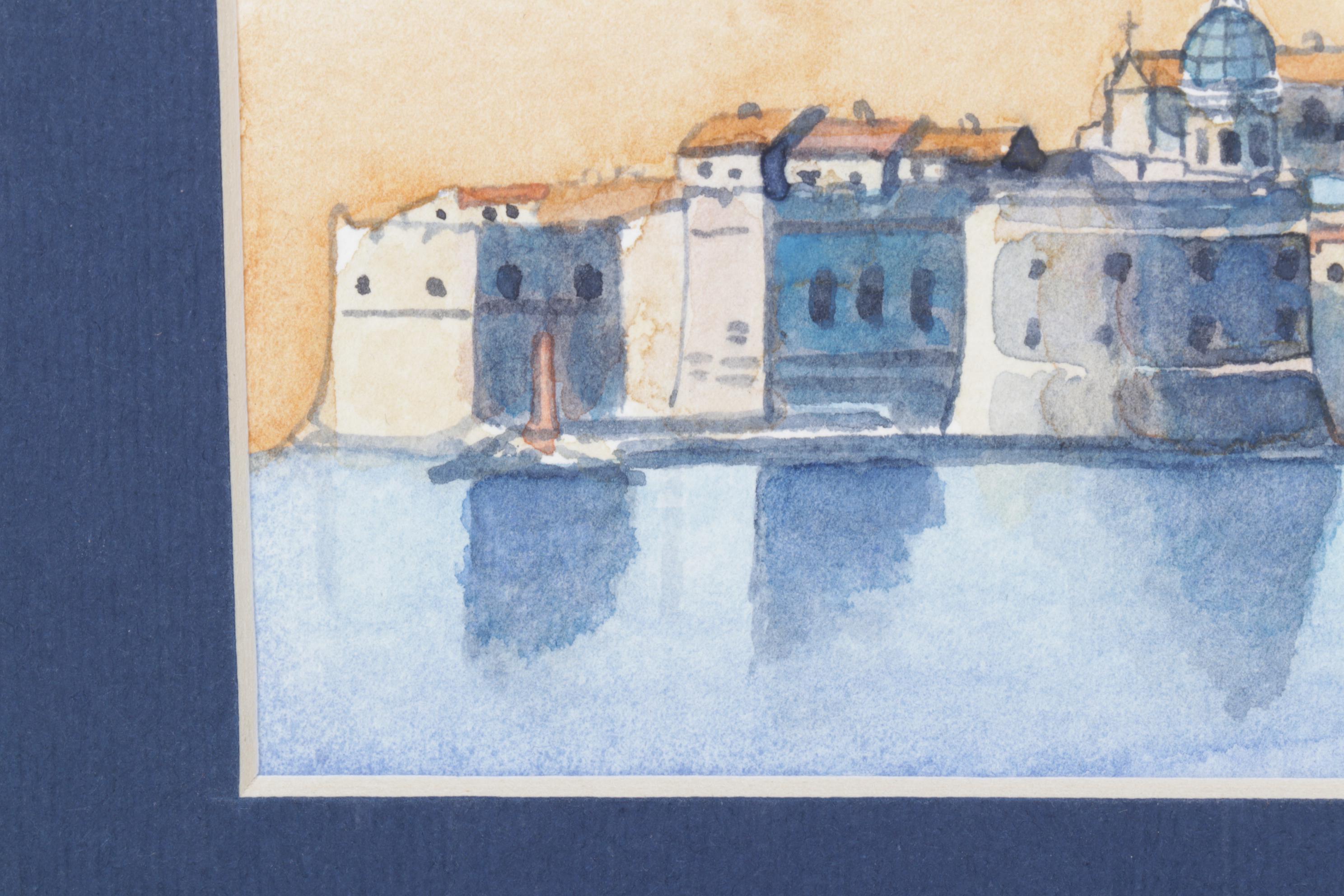 Dubravka Bratoš Krasnić Watercolor Seaside Landscape in Contrasting Colors