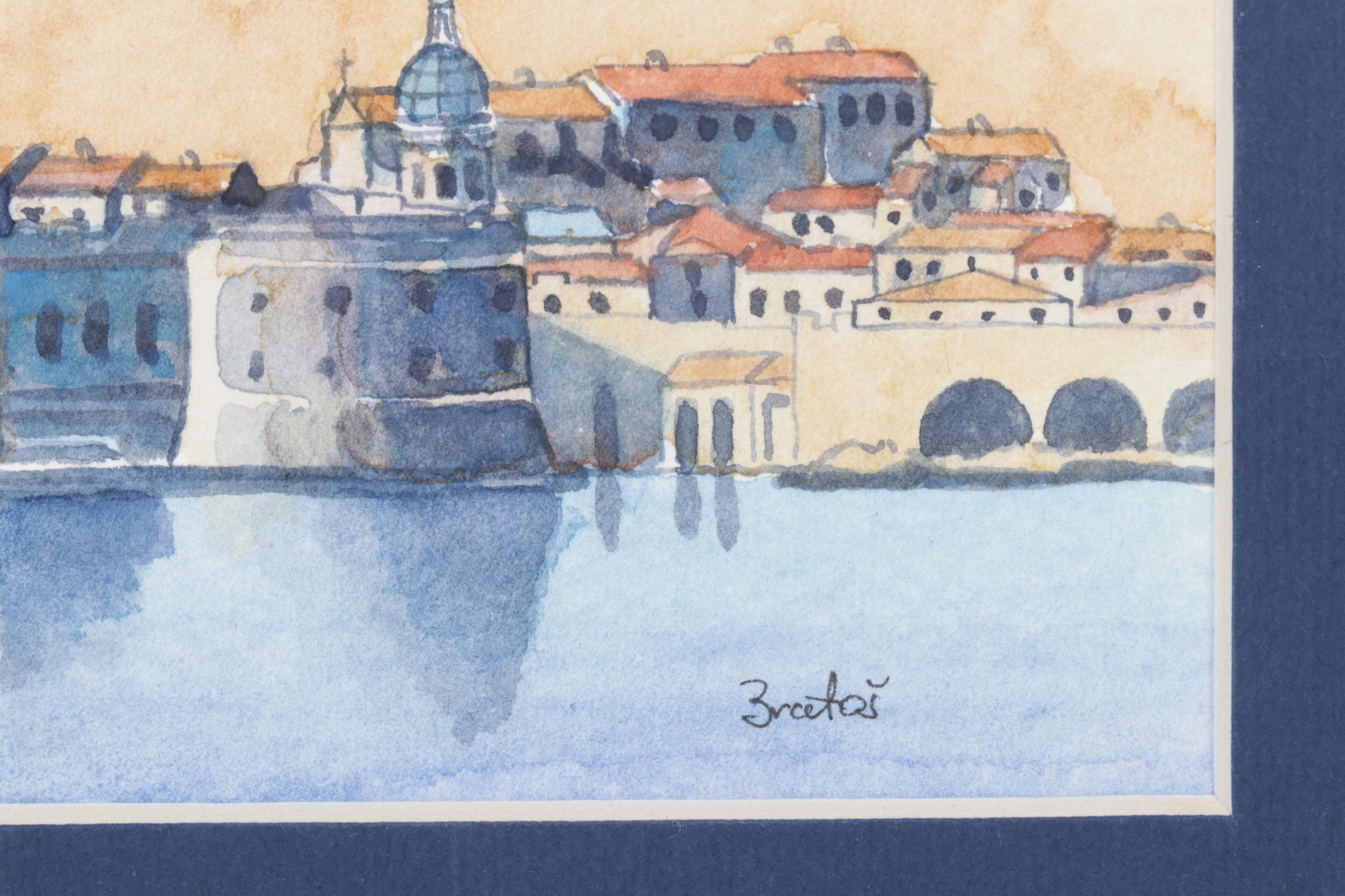 Dubravka Bratoš Krasnić Watercolor Seaside Landscape in Contrasting Colors