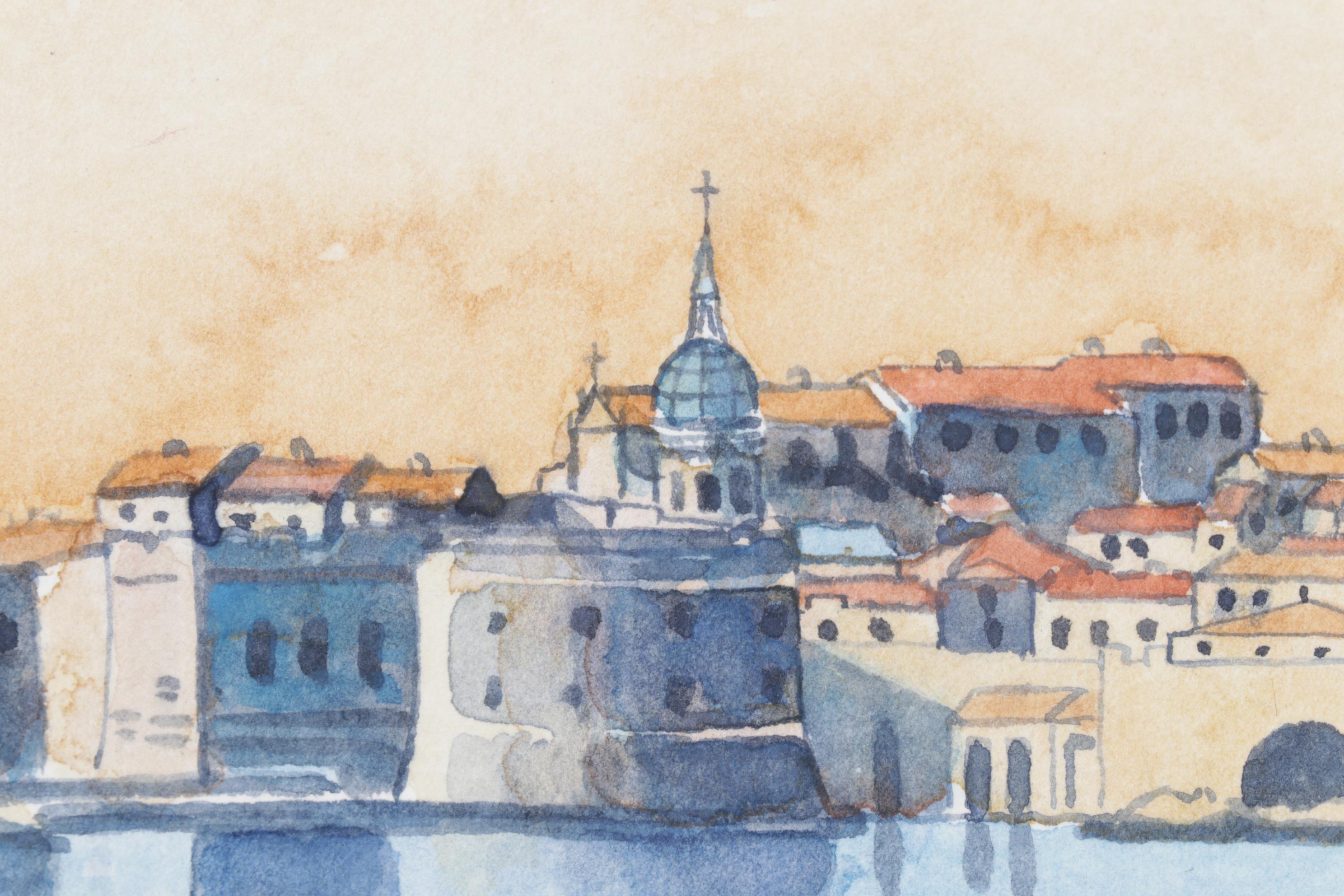 Dubravka Bratoš Krasnić Watercolor Seaside Landscape in Contrasting Colors