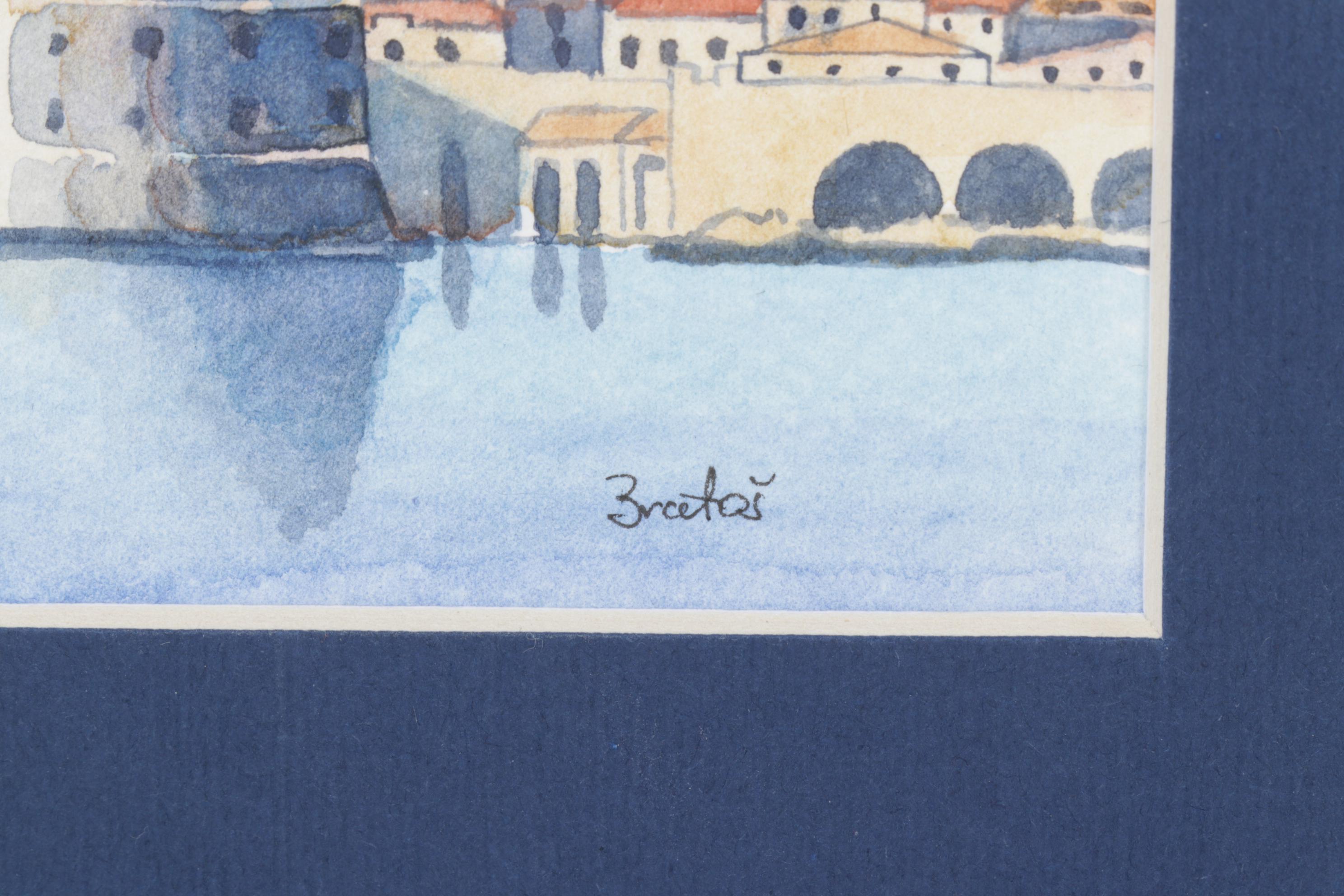 Dubravka Bratoš Krasnić Watercolor Seaside Landscape in Contrasting Colors