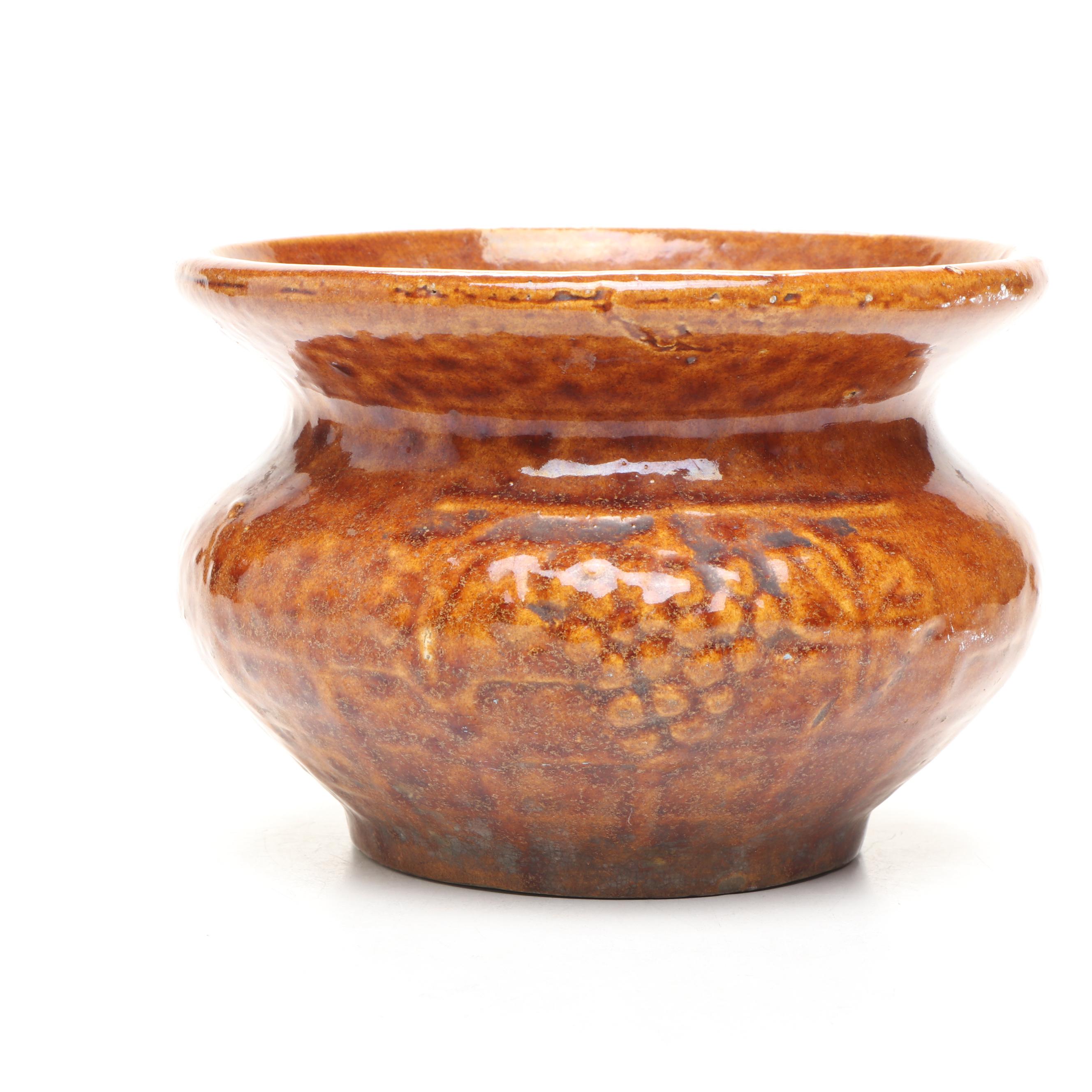 Painted Wooden Rooster Candlesticks, Wooden Lidded Bucket, and Ceramic Planter