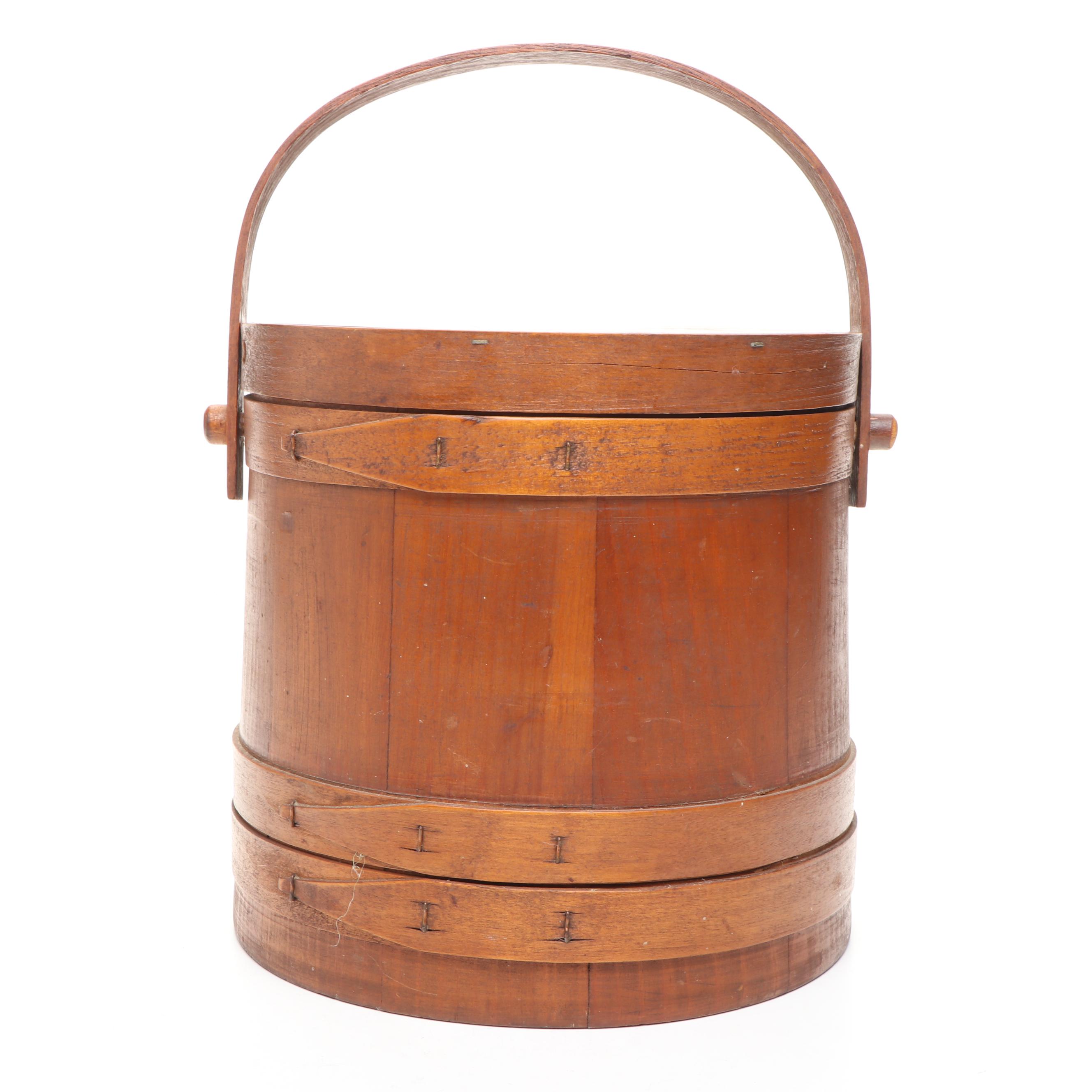 Painted Wooden Rooster Candlesticks, Wooden Lidded Bucket, and Ceramic Planter