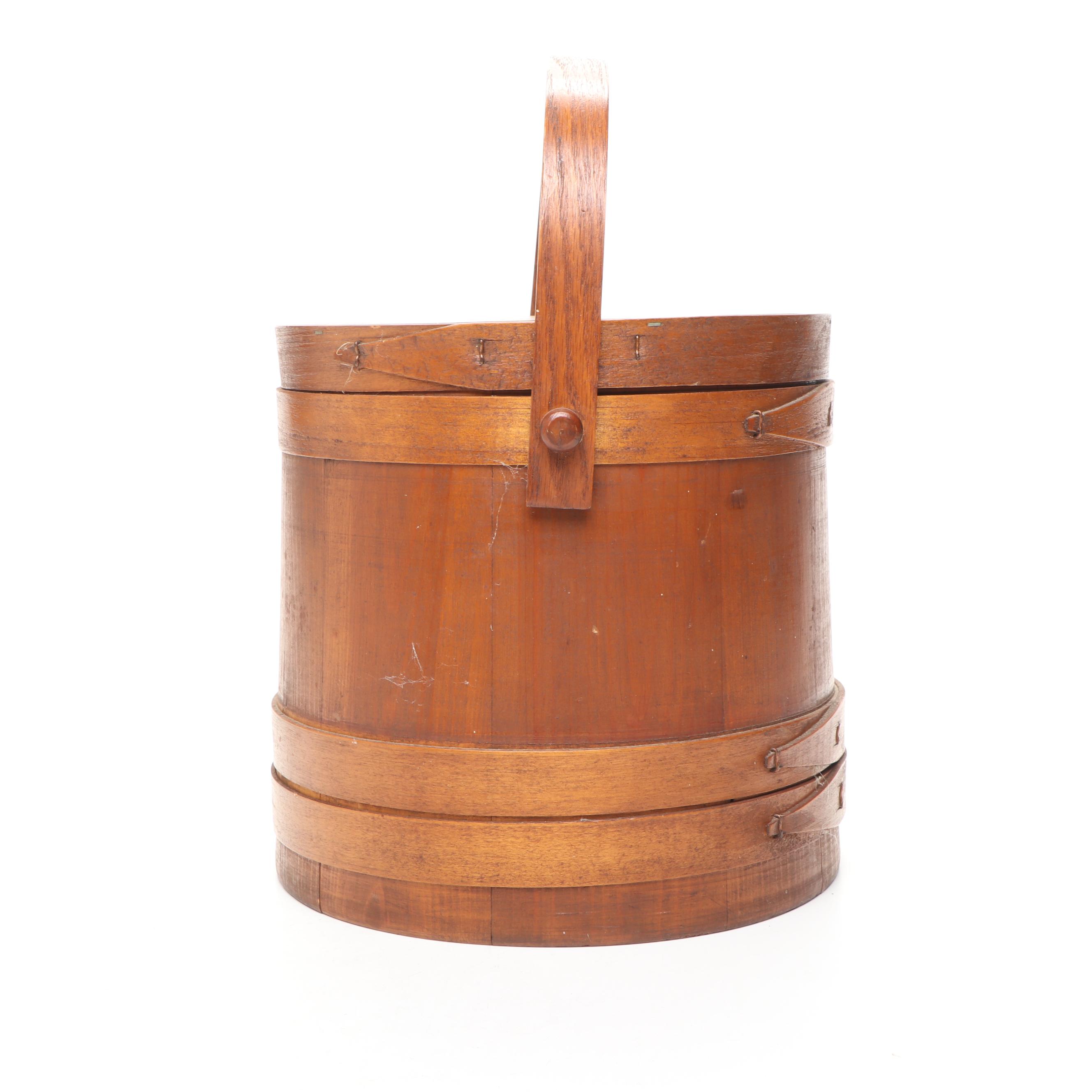 Painted Wooden Rooster Candlesticks, Wooden Lidded Bucket, and Ceramic Planter