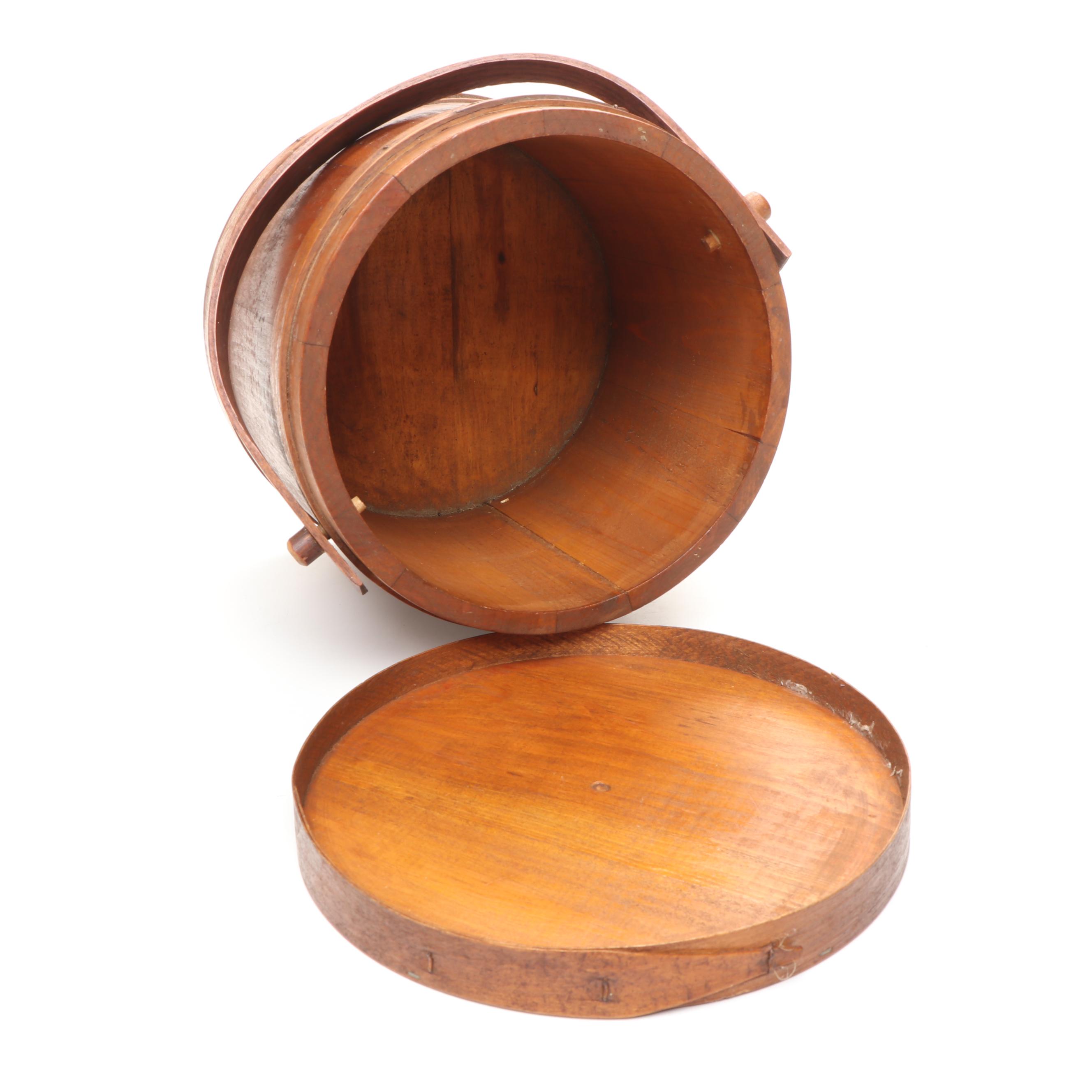 Painted Wooden Rooster Candlesticks, Wooden Lidded Bucket, and Ceramic Planter