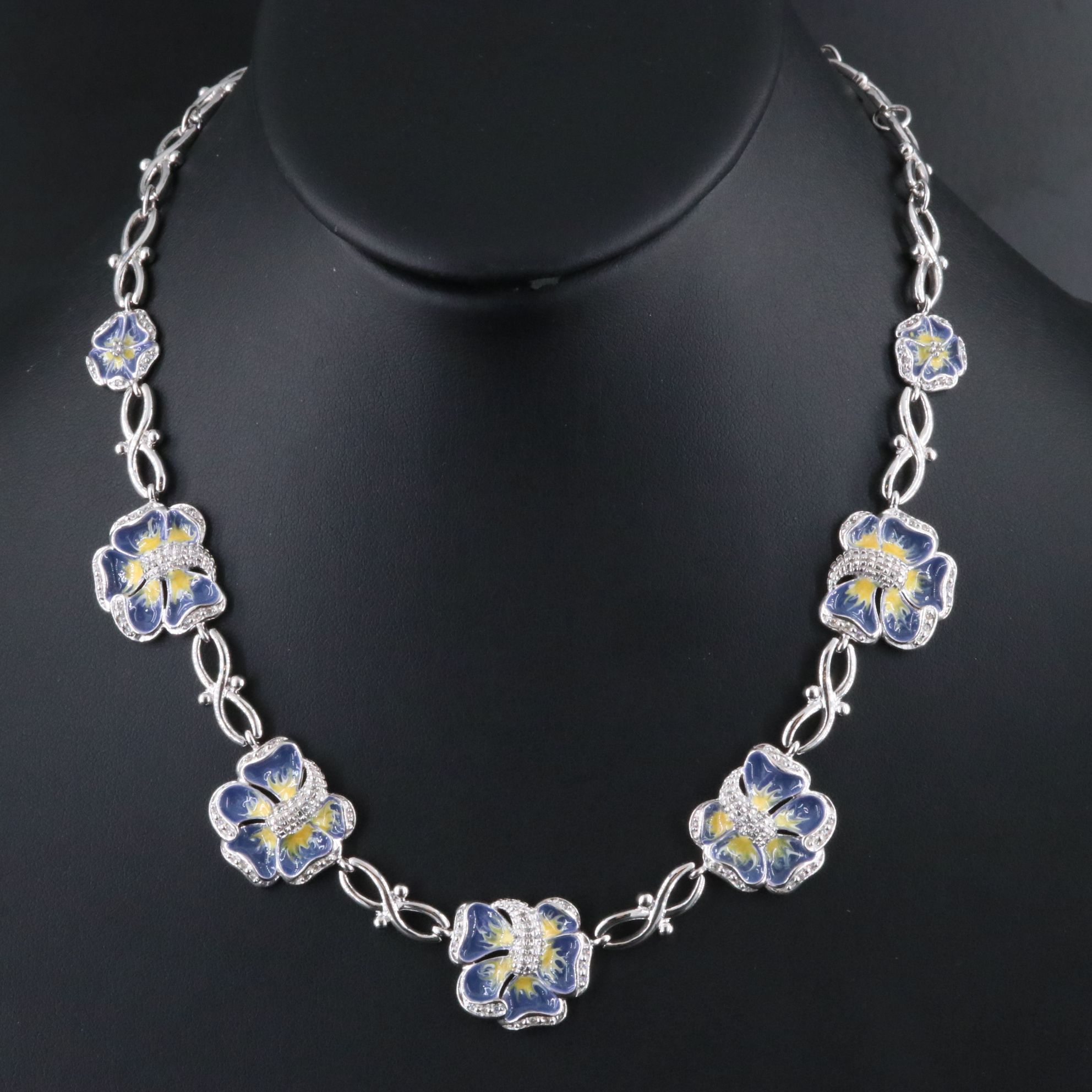 Sterling Enamel and CZ Hibiscus Flower Necklace