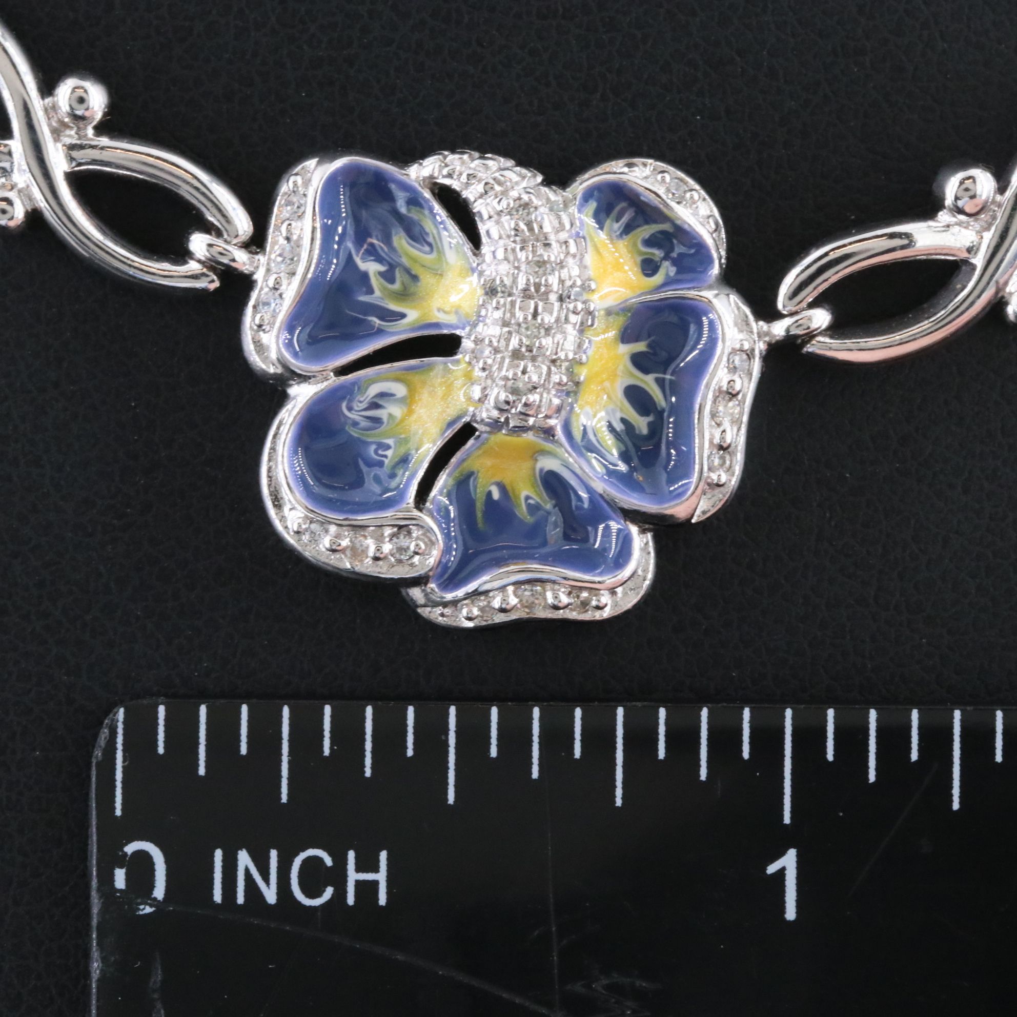 Sterling Enamel and CZ Hibiscus Flower Necklace
