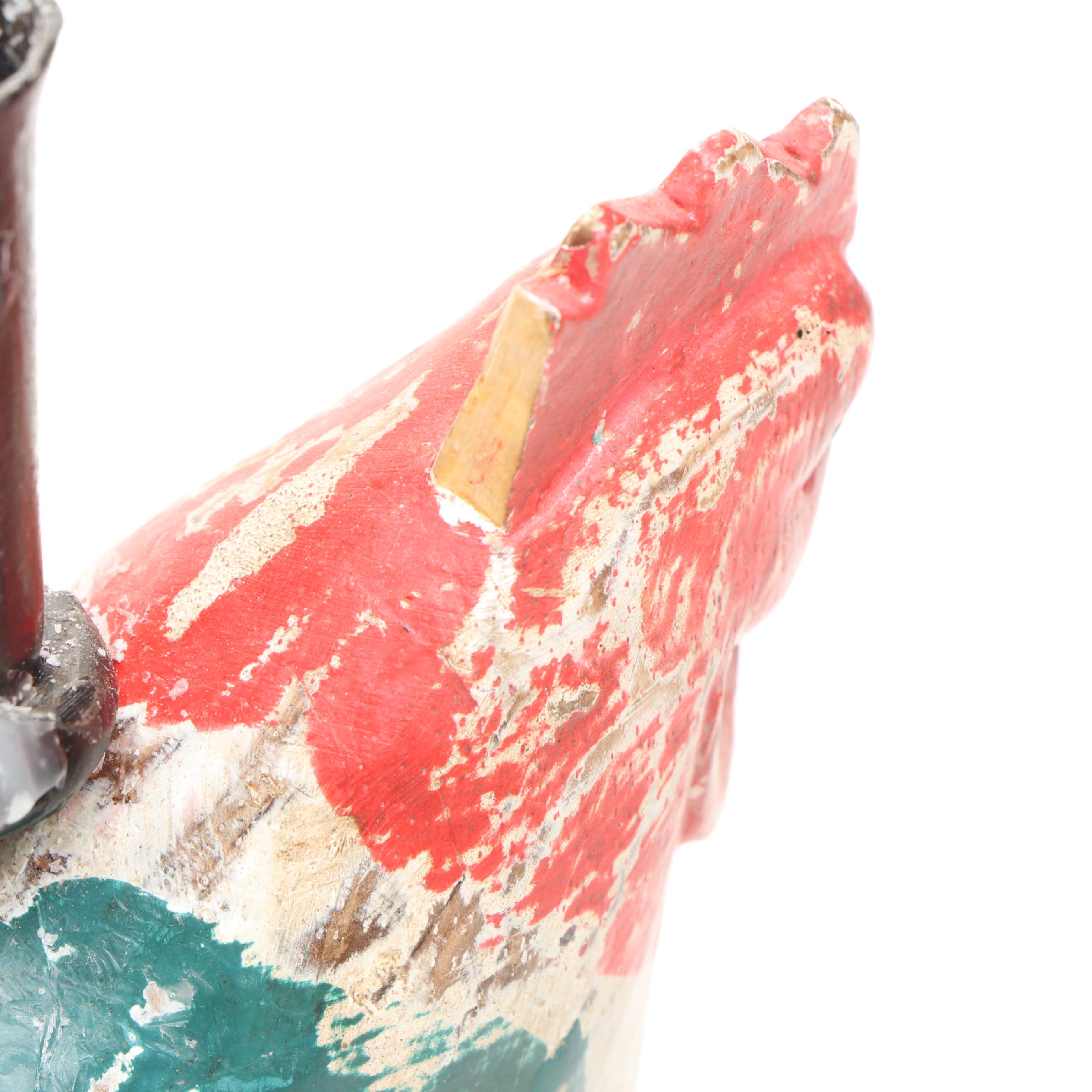 Painted Wooden Rooster Candlesticks, Wooden Lidded Bucket, and Ceramic Planter