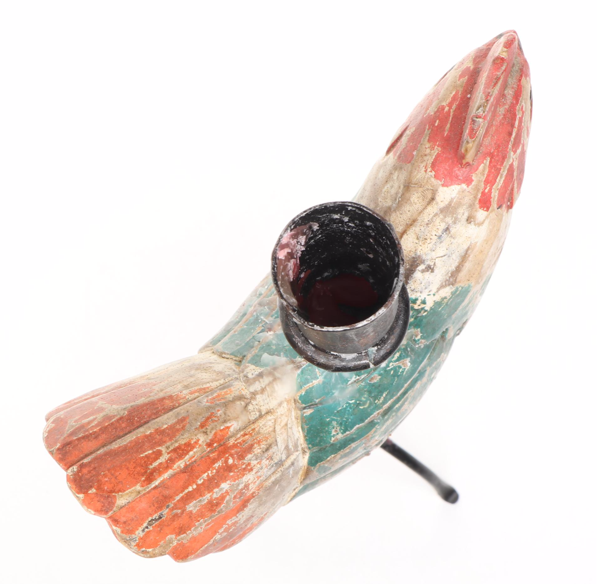 Painted Wooden Rooster Candlesticks, Wooden Lidded Bucket, and Ceramic Planter