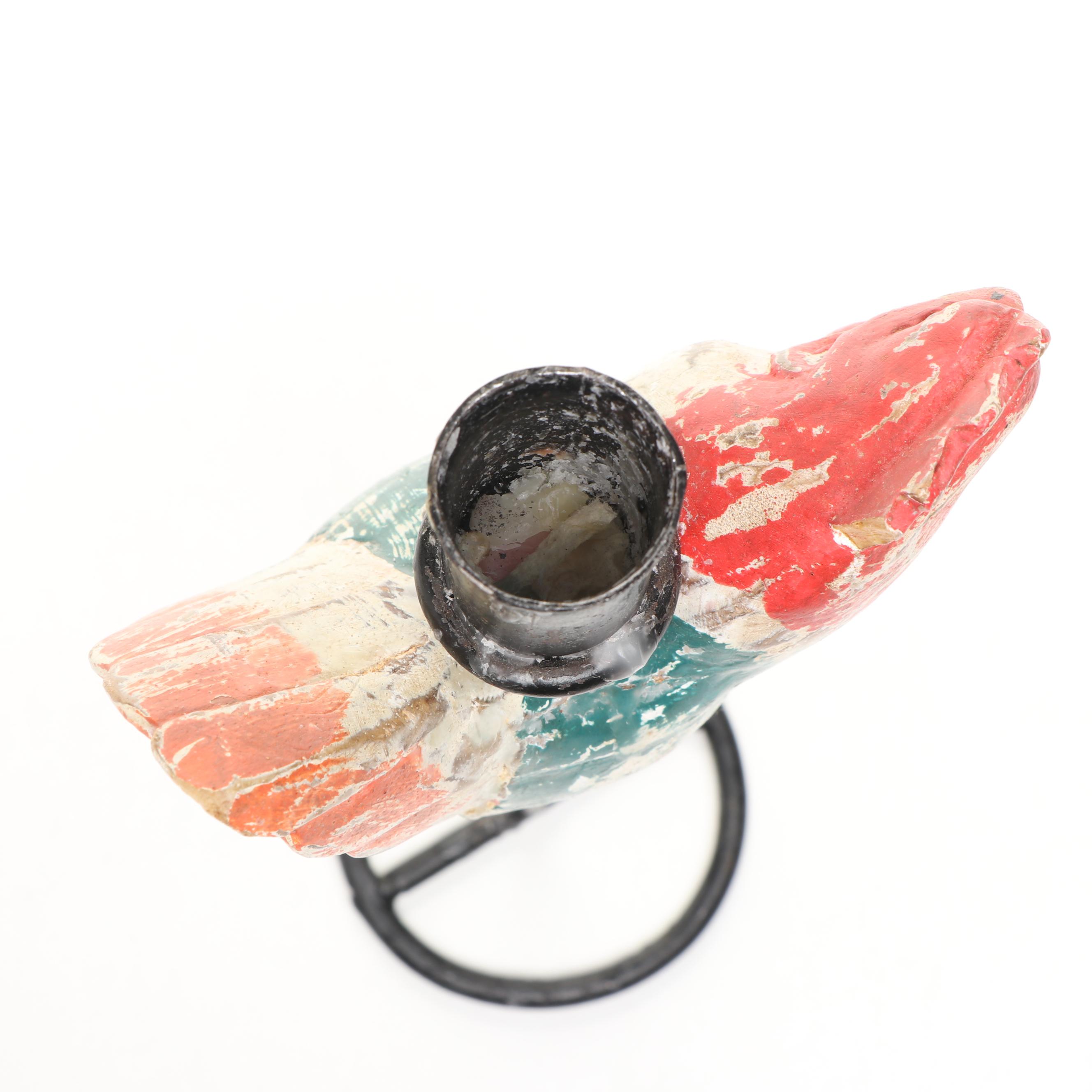 Painted Wooden Rooster Candlesticks, Wooden Lidded Bucket, and Ceramic Planter