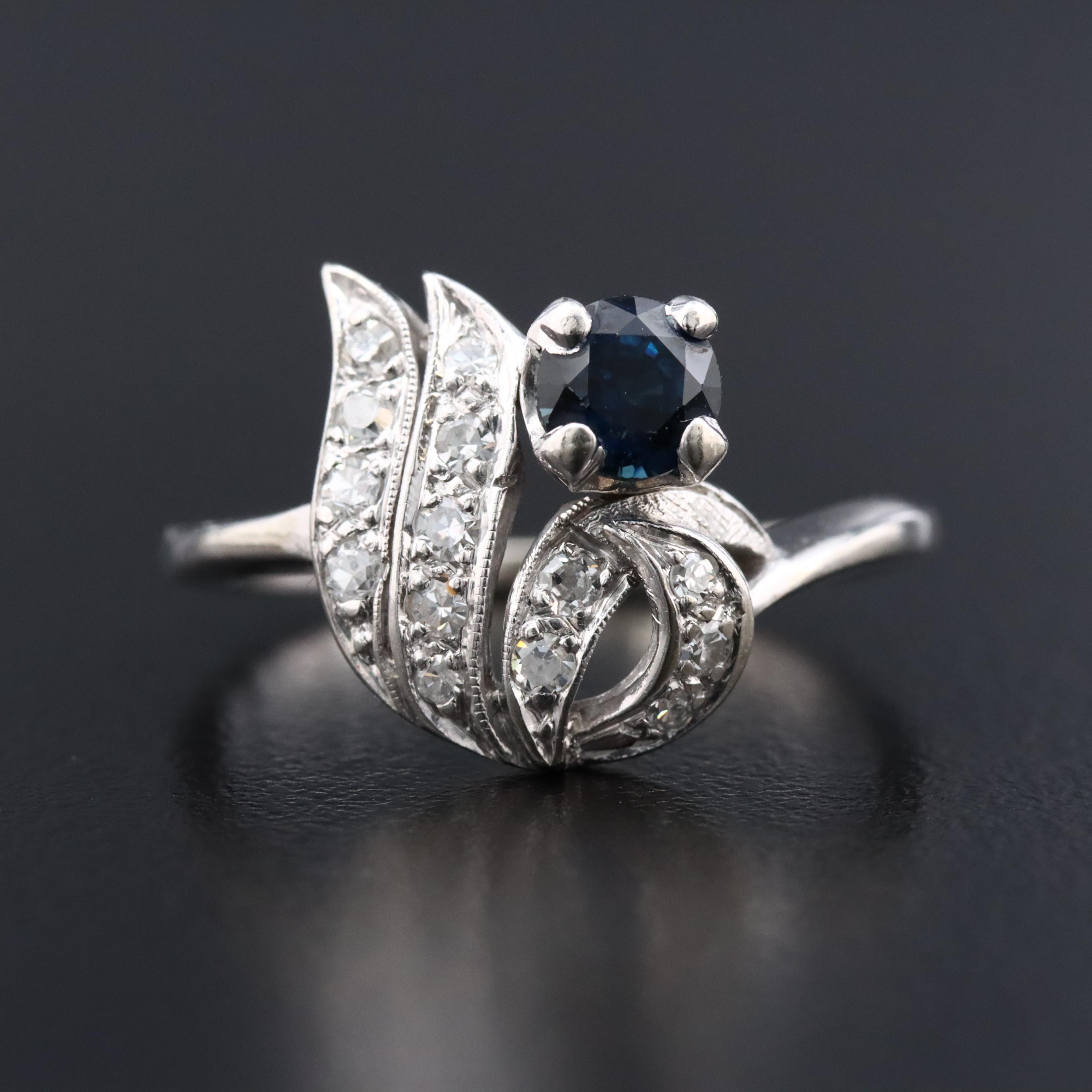 Vintage 14K Ribbon Sapphire and Diamond Ring